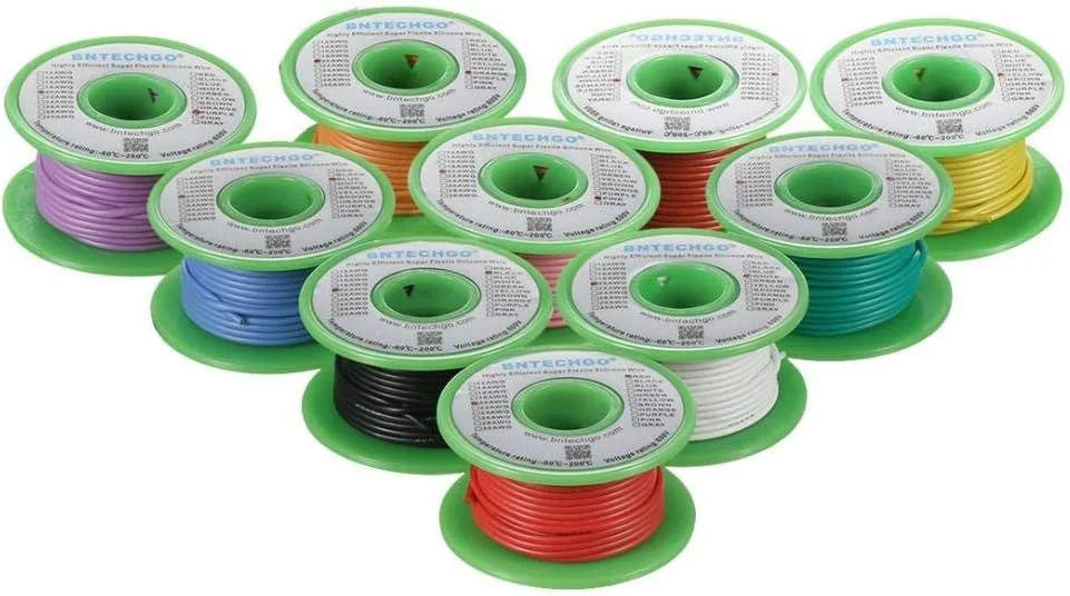 سیم سیلیکونی گیج 20 BNTECHGO، کیت 10 رنگ، هر رنگ 9 متر، سیم مسی قلع اندود شده رشته ای انعطاف پذیر 20 AWG