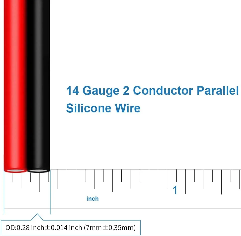 سیم سیلیکونی انعطاف پذیر 2 رشته موازی BNTECHGO گیج 14، قرمز مشکی، مقاوم در برابر حرارت بالا 200 درجه سانتیگراد 600 ولت، برای کابل نواری LED تک رنگ، سیم مسی قلع اندود رشته ای 10 فوت