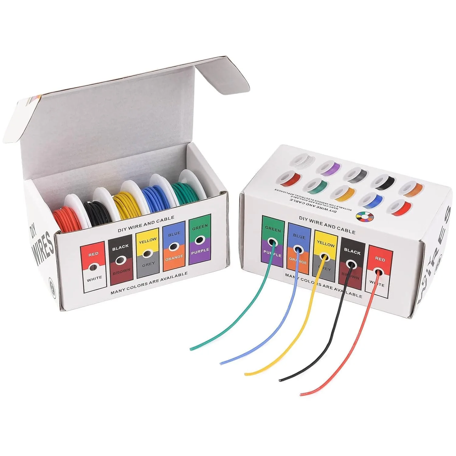 سیم برق 22AWG، سیم های سیلیکونی انعطاف پذیر، سیم های مسی قلع اندود رشته ای گیج 20، قطر خارجی: 1.7 میلی متر، 5 رنگ 5 متر/16.4 فوت هر کدام، کیت سیم اتصال برق DIY