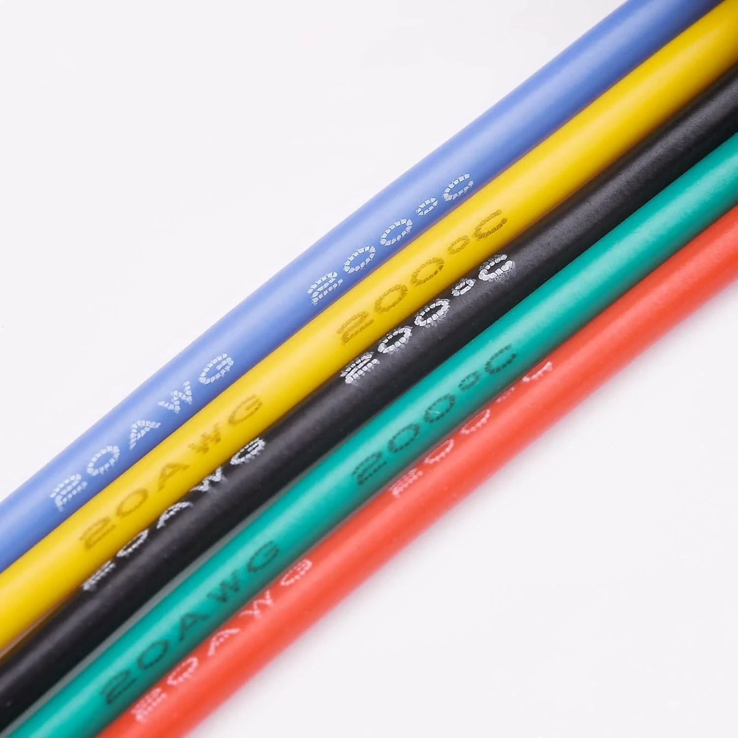 سیم برق 22AWG، سیم های سیلیکونی انعطاف پذیر، سیم های مسی قلع اندود رشته ای گیج 20، قطر خارجی: 1.7 میلی متر، 5 رنگ 5 متر/16.4 فوت هر کدام، کیت سیم اتصال برق DIY