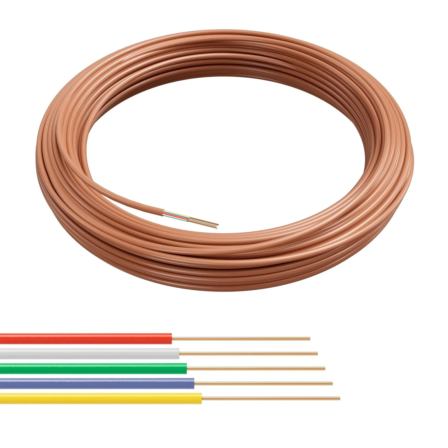 سیم ترموستات THE CIMPLE CO، 18/5، 7.5 متر، مس جامد، گیج 18، 5 سیم، مناسب برای مصارف مسکونی، تجاری و صنعتی، قهوه ای