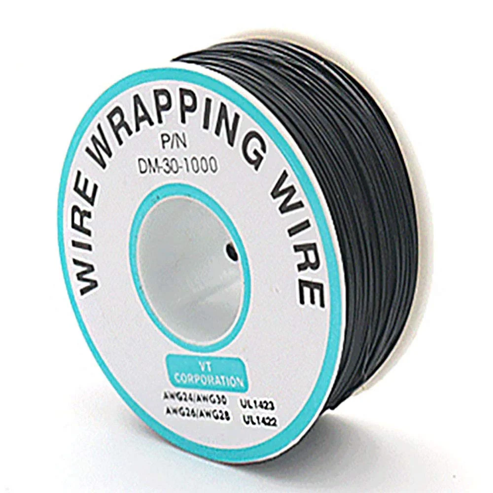 سیم تست روکش دار رنگی مشکی 250 متری، سیم مسی قلع اندود جامد 30AWG 0.25mm برای سیم پیچ تست الکترونیکی لپ تاپ