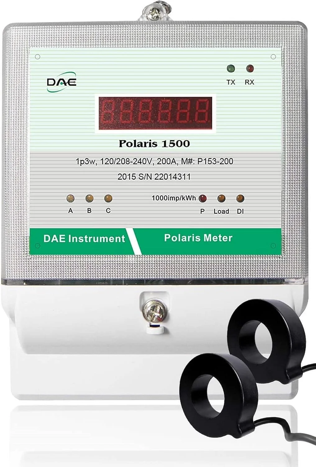 کیت DAE P153-200-S، کنتور فرعی هوشمند UL kWh، تک فاز 3 سیم (2 سیم برق دار، 1 نول)، 200 آمپر، 120/240 ولت، 2 عدد CT، RS485