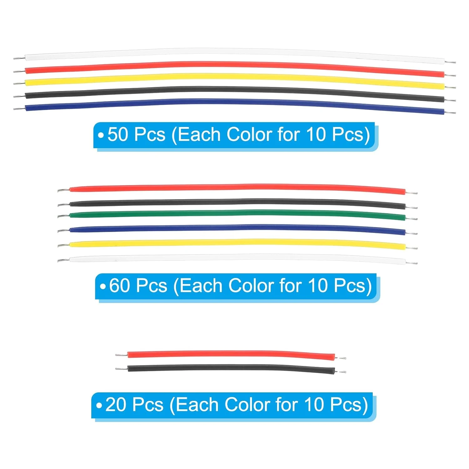 کیت سیم جامد 24 AWG، 130 عدد سیم جامپر روکش PVC قلع اندود شده مسی برای پروژه های الکترونیکی