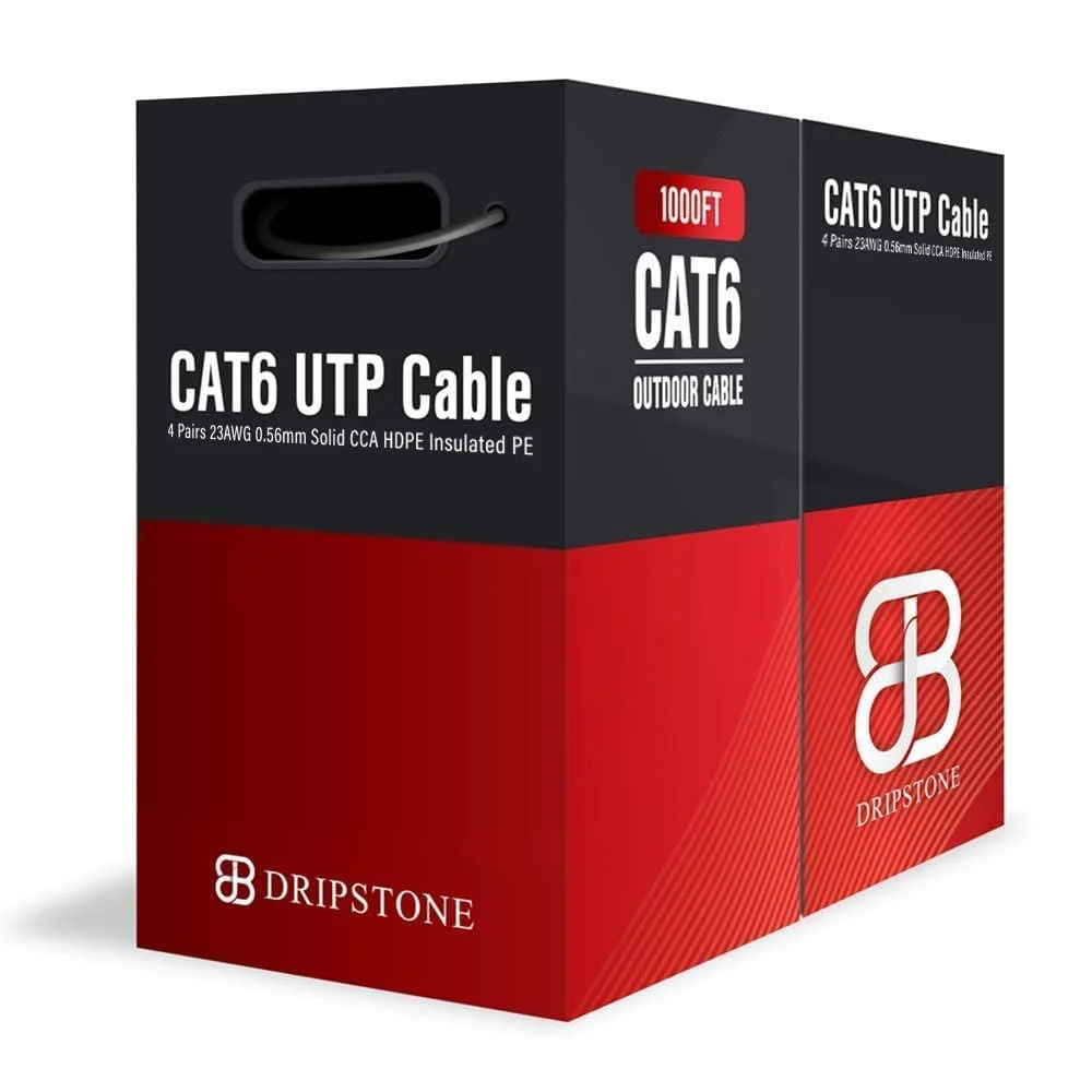 کابل دفن مستقیم CAT6 مدل DS611 Dripstone، طول 1000 فوت، سیم مفتولی 23AWG ضد آب با عایق پلی اتیلن (PE) برای استفاده در فضای داخلی/خارجی، مشکی (B07BW7CHWB)