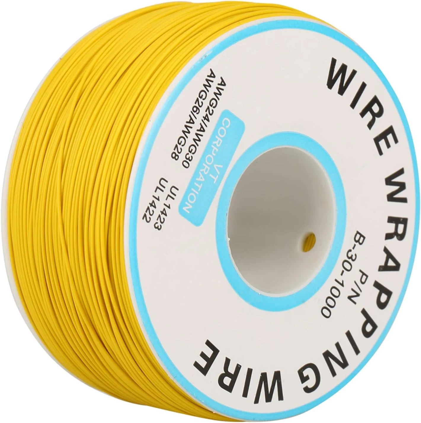 سیم برق 30AWG (0.5mm)، 1 رول 200 متری مشکی/سفید/زرد/آبی سیم جامپر کابل مناسب برای بسته بندی جواهرات سیم مسی قلع اندود تک رشته 30Awg، برای تست PCB و صنایع دستی (زرد)