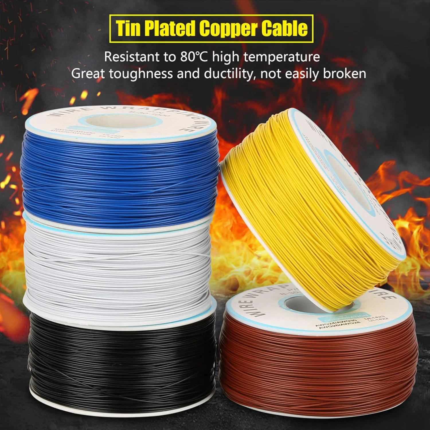 سیم برق 30AWG (0.5mm)، 1 رول 200 متری مشکی/سفید/زرد/آبی سیم جامپر کابل مناسب برای بسته بندی جواهرات سیم مسی قلع اندود تک رشته 30Awg، برای تست PCB و صنایع دستی (زرد) سیم برق 30AWG (0.5mm)، 1 رول 200 متری مشکی/سفید/زرد/آبی سیم جامپر کابل مناسب برای بسته بندی جواهرات سیم مسی قلع اندود تک رشته 30Awg، برای تست PCB و صنایع دستی (زرد)