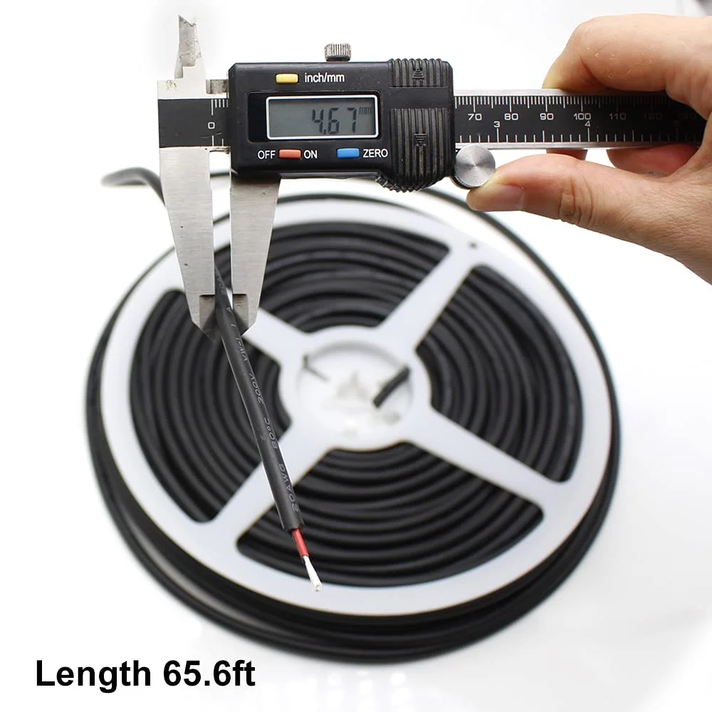 سیم برق 20 گیج 2 سیم، کابل LED عایق شده رشته ای ولتاژ پایین 20 متری، سیم قلع اندود مسی 20AWG قرمز و مشکی، سیم برق انعطاف پذیر 2 پین برای خودرو، روشنایی 12/24 ولت