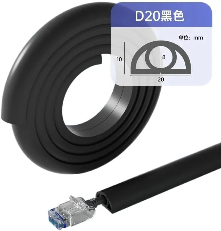 محافظ سیم برق چسبی کف زمین، محافظ کانال سیم کشی، شیار کابل برق، مدیریت مرتب سازی کابل، سیم سیلیکونی 1 متری (رنگ: مشکی D20)