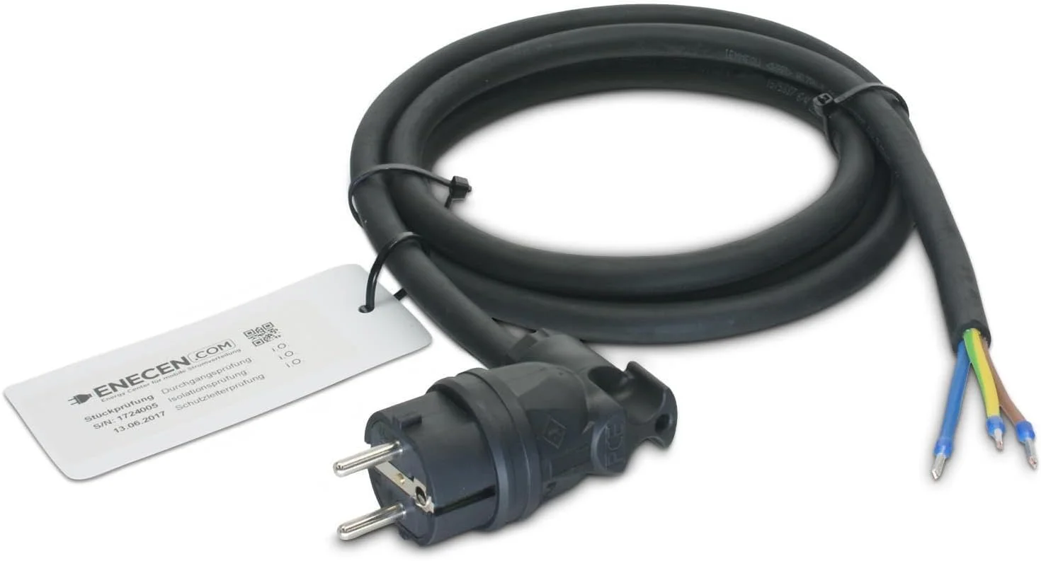 کابل اتصال 230 ولت/16 آمپر IP44 لاستیکی H07RN-F 3 x 2.5 mm² با دوشاخه زاویه دار لاستیکی سخت / انتهای آزاد 2 متری