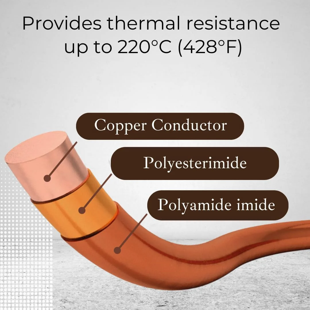 سیم لاکی مسی Emtel با قطر 1.628 میلی متر (14 AWG) - وزن 2.250 کیلوگرم (5 پوند) و طول 122 متر - سیم مسی روکش دار برای ترانسفورماتور موتور الکتریکی و سیم پیچ مغناطیسی - کلاس حرارتی 220 درجه سانتیگراد - سیم پیچ دو لایه