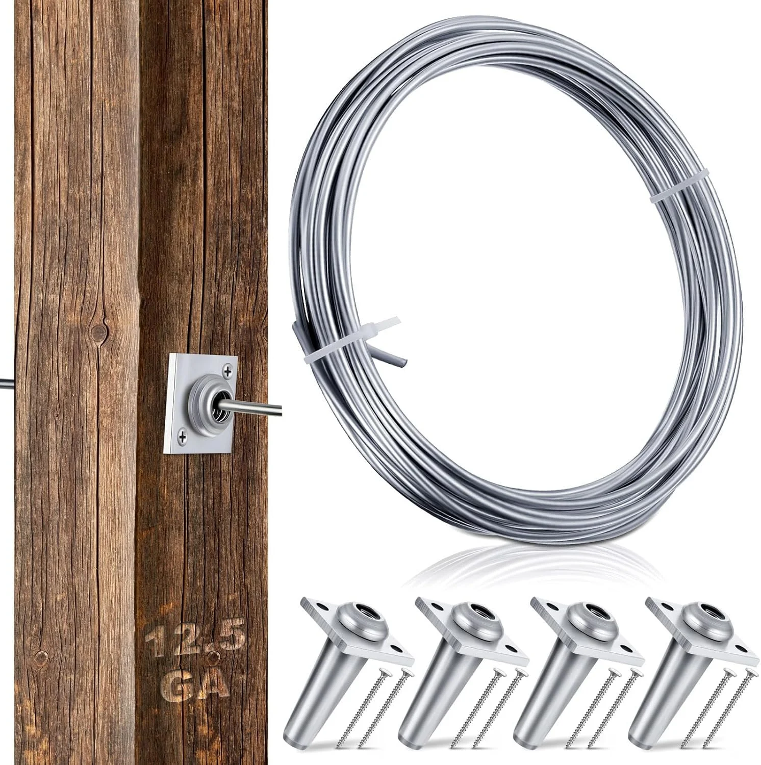 گیره سیم مفتولی لنگر Flutesan، 4 عددی، مناسب برای بستن سیم فلزی گالوانیزه با ضخامت 12.5 برای ساخت داربست، تاکستان، حصار و آلاچیق