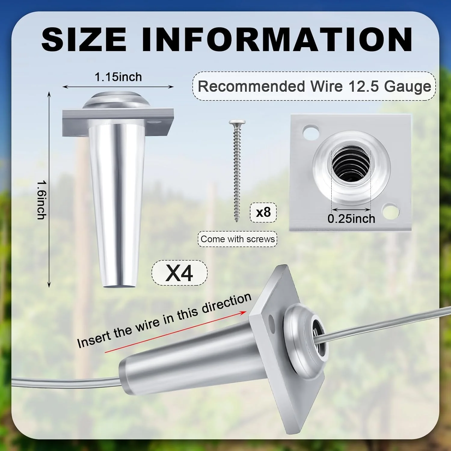 گیره سیم مفتولی لنگر Flutesan، 4 عددی، مناسب برای بستن سیم فلزی گالوانیزه با ضخامت 12.5 برای ساخت داربست، تاکستان، حصار و آلاچیق
