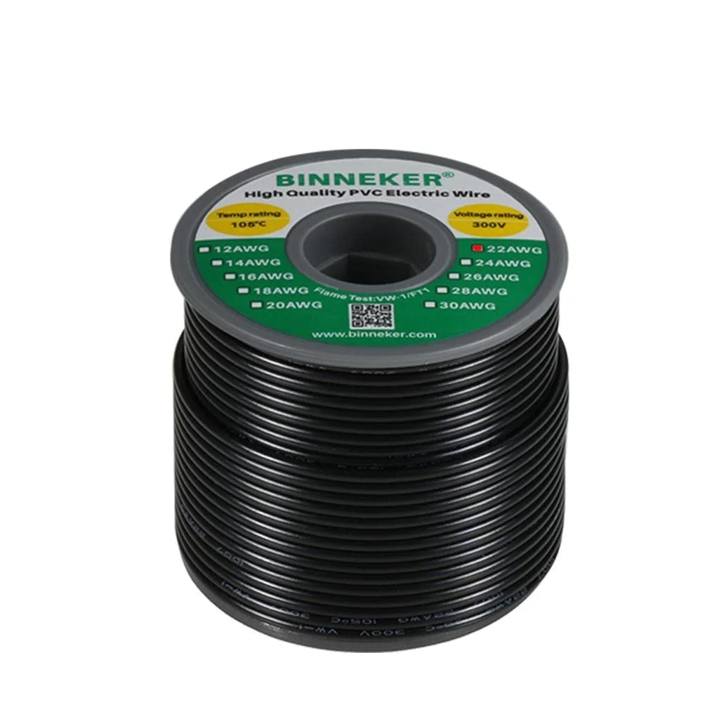 سیم برق پی وی سی گیج 22، قرقره مشکی 30 متر، سیم مسی افشان 22 AWG 1007