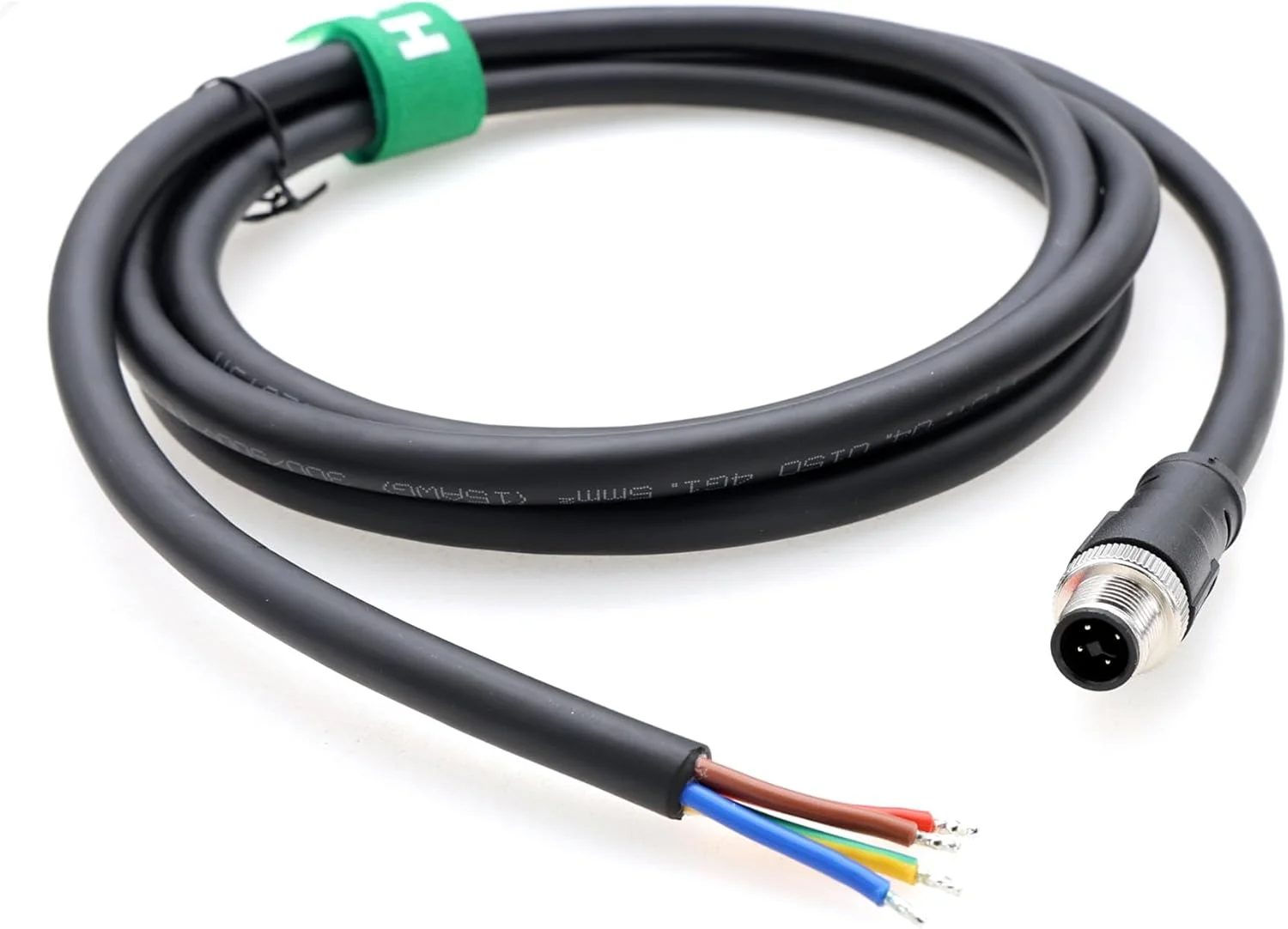 کابل برق M12 4 پین نر T-Code به سیم آزاد برای کاربردهای کنترل توزیع الکتریکی Turck، IP67 PVC 4x16AWG 60V 12A، 1 متر