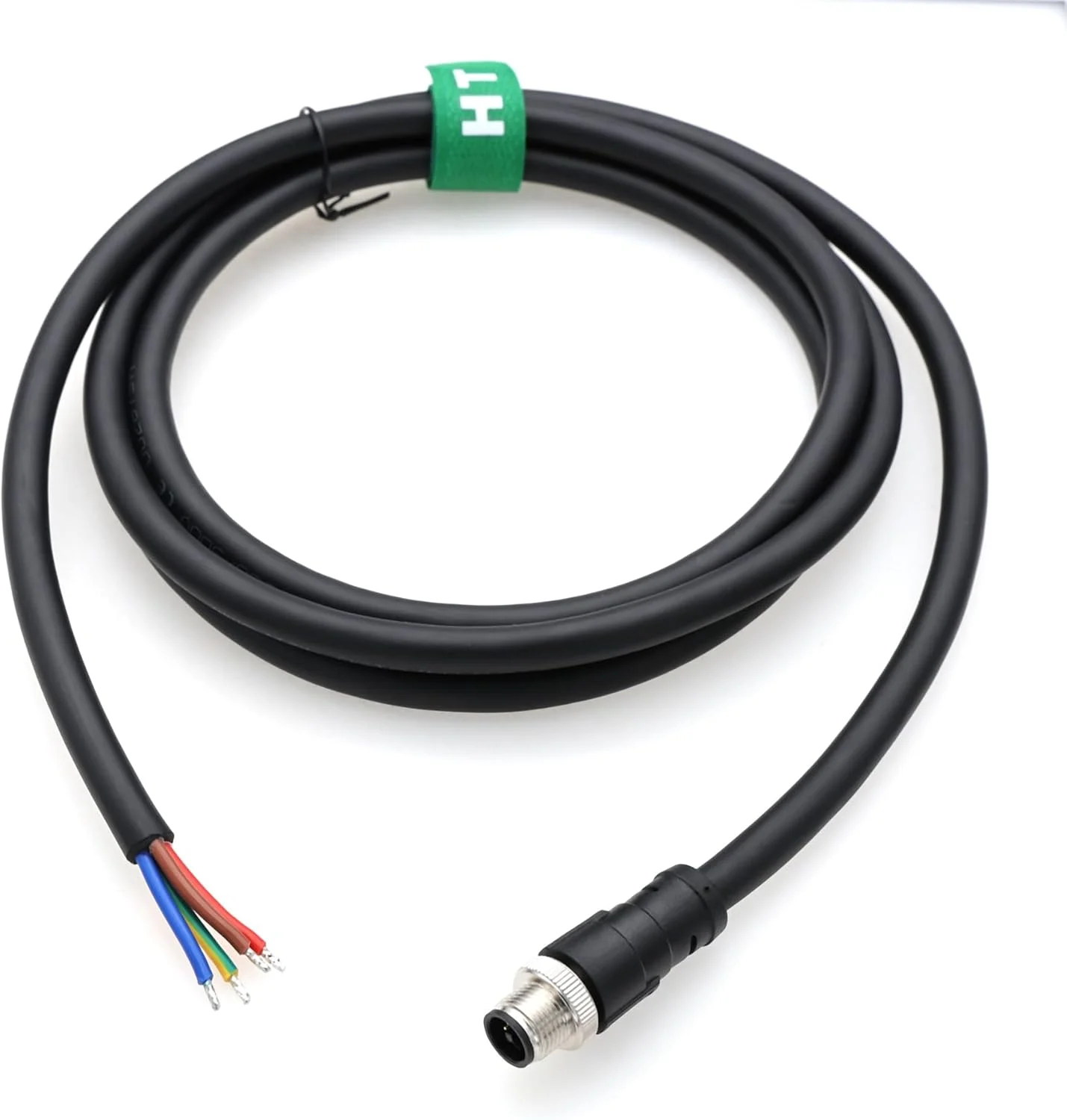 کابل برق M12 4 پین نر T-Code به سیم آزاد برای کاربردهای کنترل توزیع الکتریکی Turck، IP67 PVC 4x16AWG 60V 12A، 1 متر