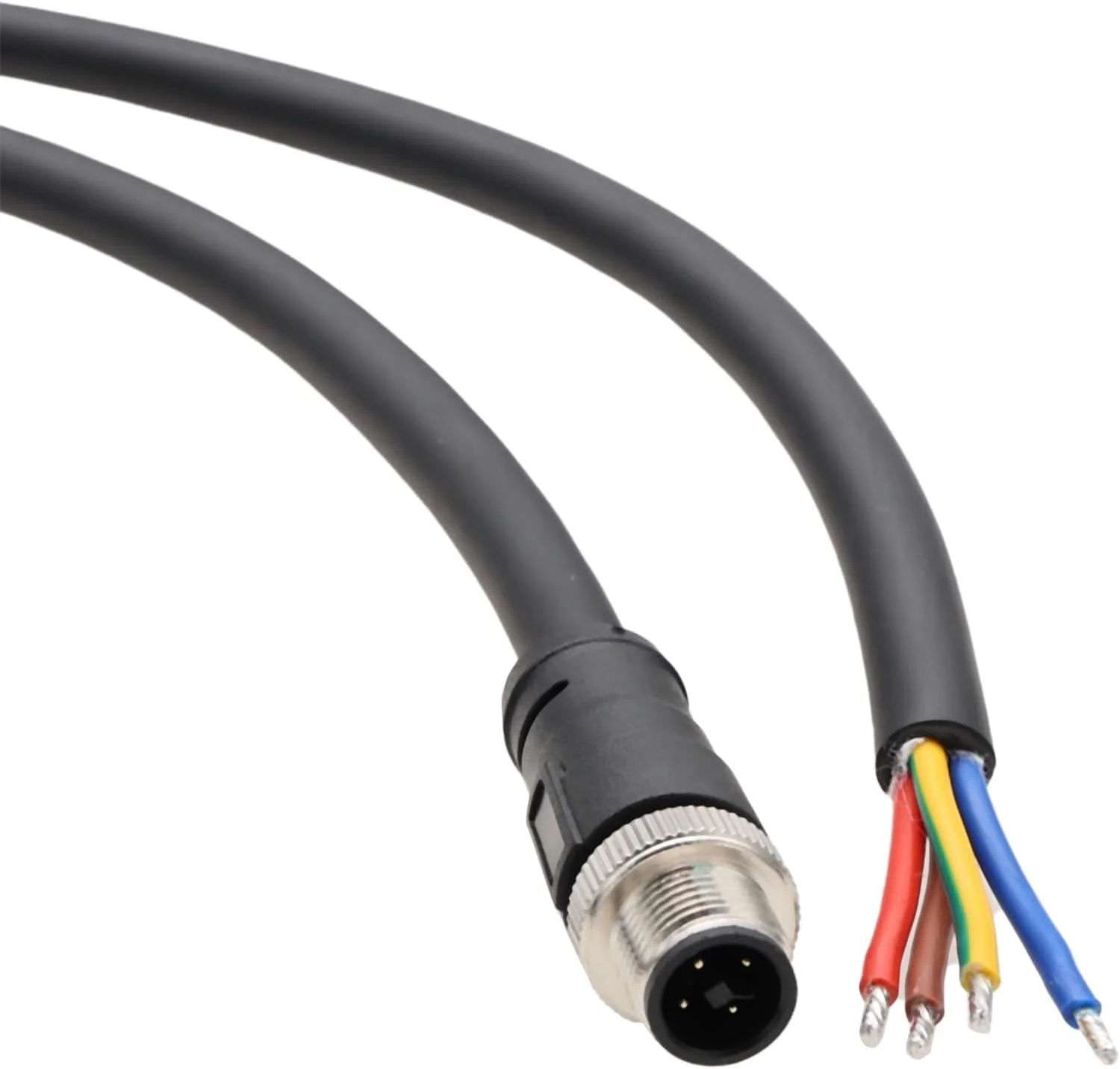 کابل برق M12 4 پین نر T-Code به سیم آزاد برای کاربردهای کنترل توزیع الکتریکی Turck، IP67 PVC 4x16AWG 60V 12A، 1 متر