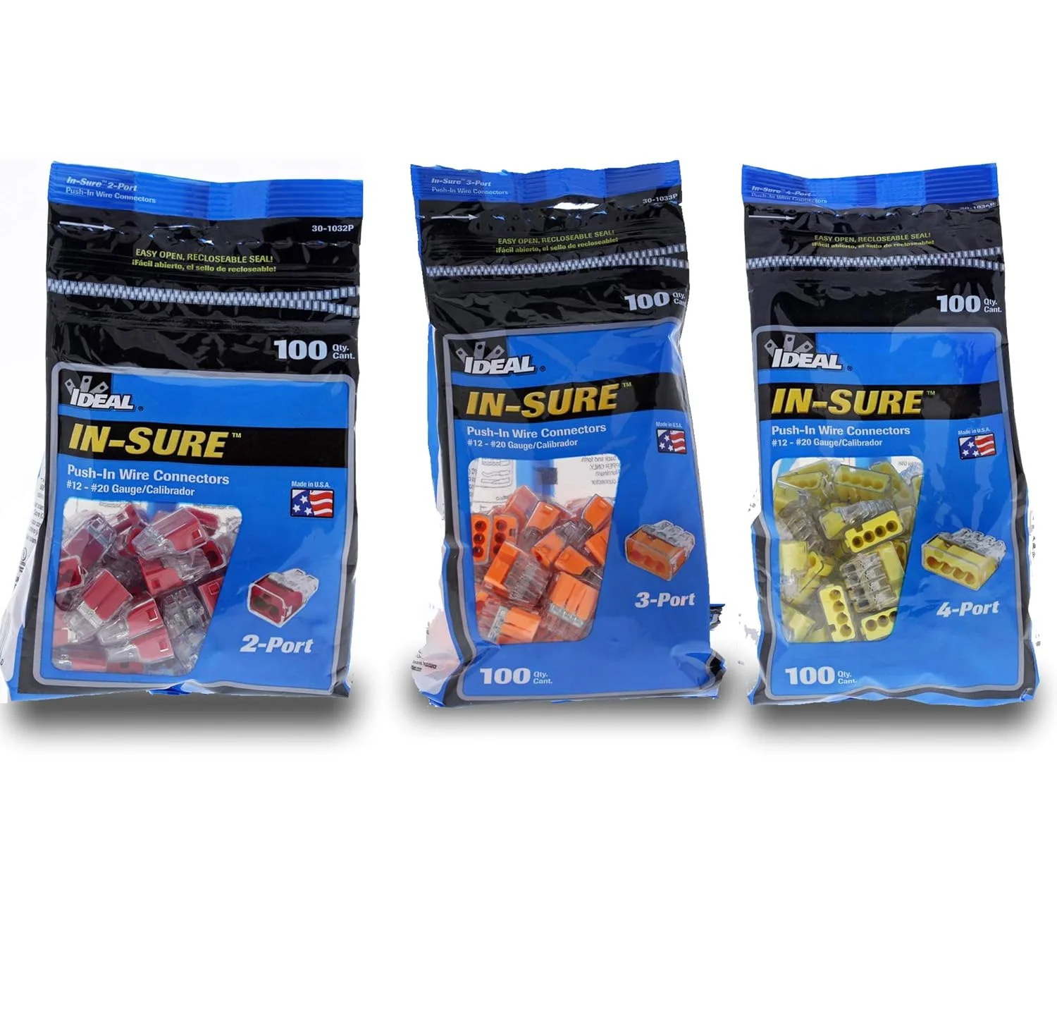 اتصالات فشاری سیم این-شور ایده‌آل اینداستریز 2 پورت x100، 3 پورت x100، 4 پورت x100، بدون نیاز به تاباندن، برای سیم‌های مفتولی، افشان و سیم‌های لحیم‌کاری شده