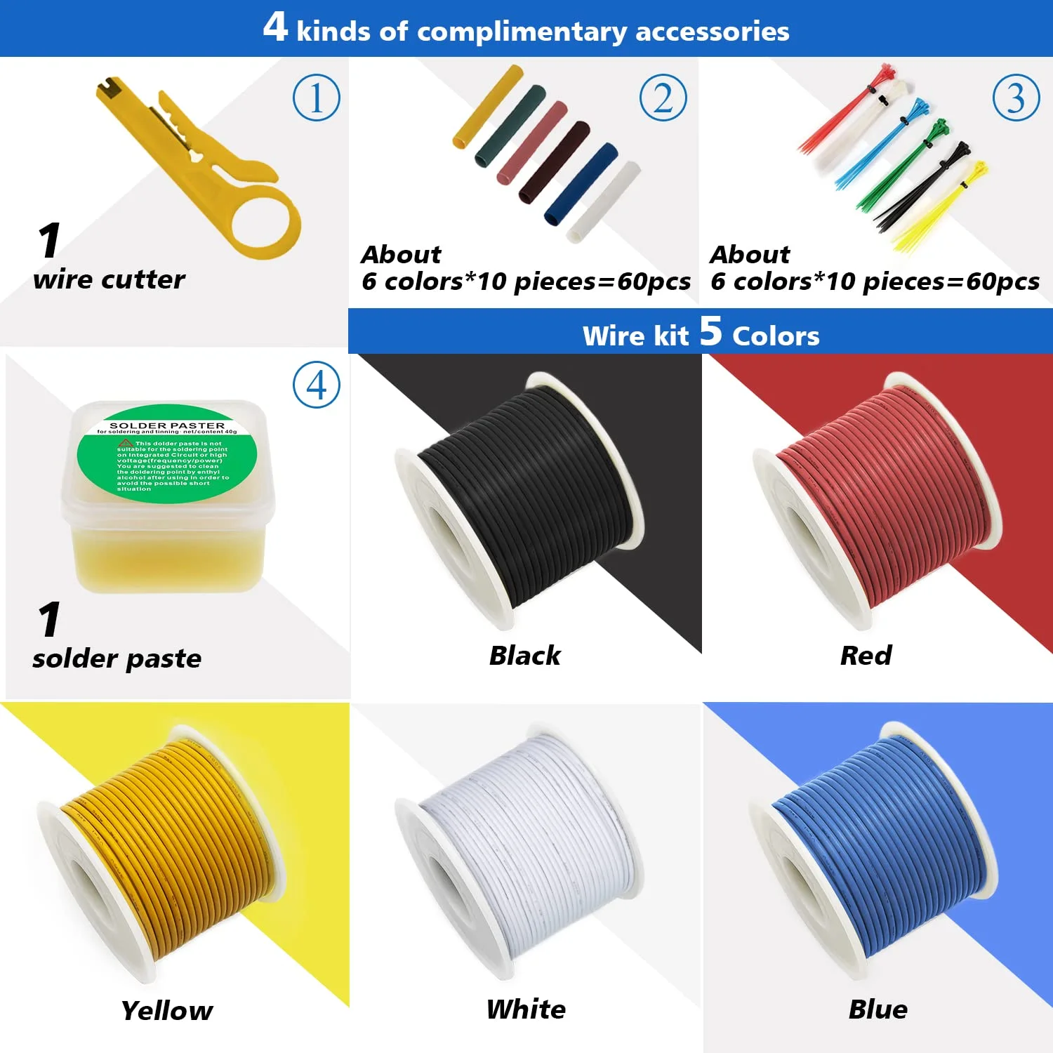 سیم سیلیکونی، سیم برق - سیم 0.5mm² 20 AWG، 5 رنگ (7 متر / 23 فوت هر کدام) سیم مسی قلع اندود، سیم افشان، کیت اتصال، برای DIY سیم سیلیکونی، سیم برق - سیم 0.5mm² 20 AWG، 5 رنگ (7 متر / 23 فوت هر کدام) سیم مسی قلع اندود، سیم افشان، کیت اتصال، برای DIY