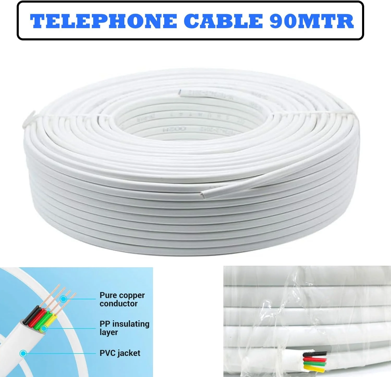 کابل تلفن تخت 4 هسته ای Melfi RJ11 - سیم جامد 90 متری برای اتصالات تلفن و داده قابل اعتماد (سفید 1 رول) کابل تلفن تخت 4 هسته ای Melfi RJ11 - سیم جامد 90 متری برای اتصالات تلفن و داده قابل اعتماد (سفید 1 رول)