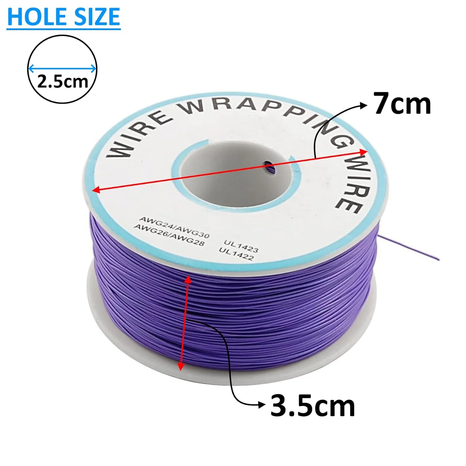 سیم الکترونیکی Melfi B -30-1000 با گیج 30 AWG - کابل 250 متری هسته جامد مسی قلع اندود شده برای بردهای مدار، برد بورد، تعمیرات جامپر و نمونه سازی سریع (رنگ بنفش)