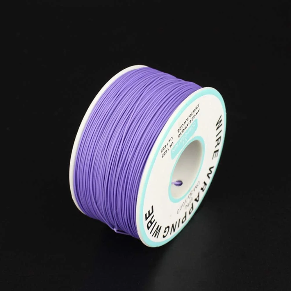 سیم الکترونیکی Melfi B -30-1000 با گیج 30 AWG - کابل 250 متری هسته جامد مسی قلع اندود شده برای بردهای مدار، برد بورد، تعمیرات جامپر و نمونه سازی سریع (رنگ بنفش)