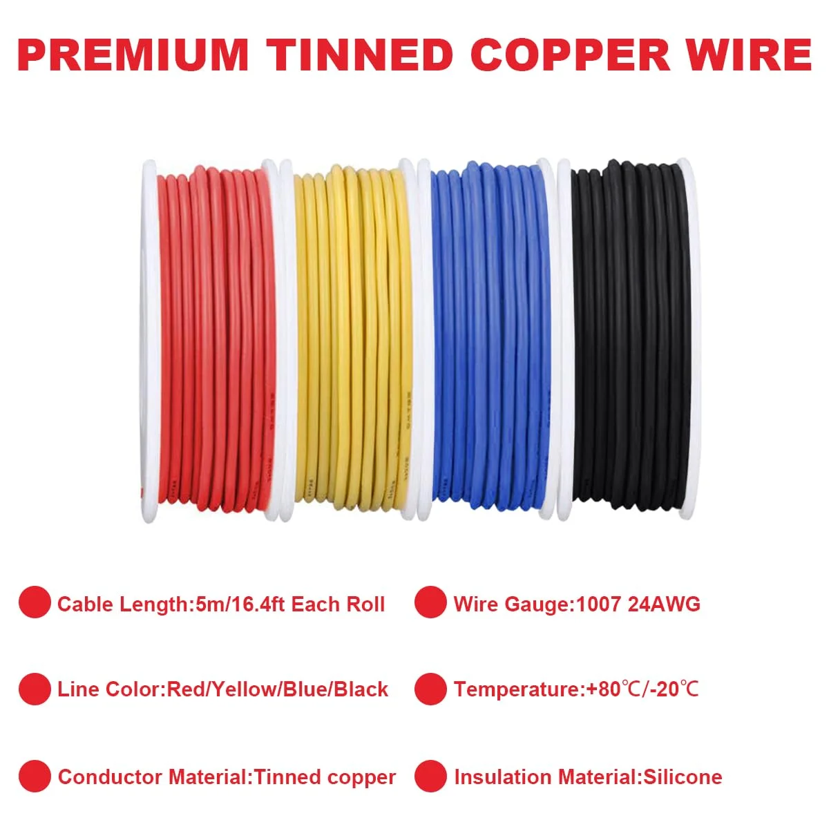 سیم برق مشکی 24 گیج، سیم مفتولی 300 ولت PVC، سیم مسی قلع اندود عایق 24AWG، سیم اتصال 5 متری، مجموعه سیم با بست کمربندی برای الکترونیک DIY سیم برق مشکی 24 گیج، سیم مفتولی 300 ولت PVC، سیم مسی قلع اندود عایق 24AWG، سیم اتصال 5 متری، مجموعه سیم با بست کمربندی برای الکترونیک DIY