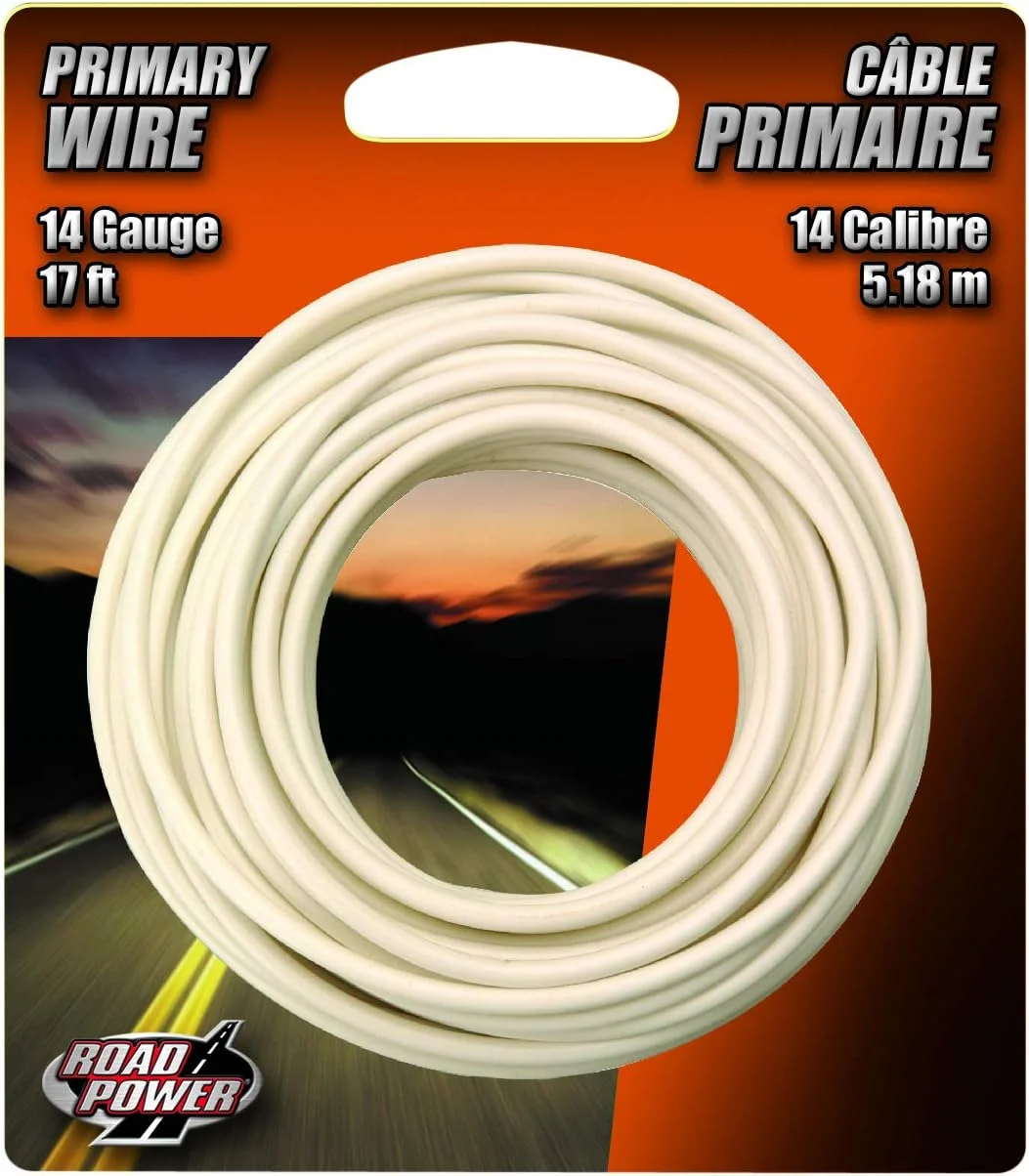 سیم مسی خودرویی Road Power 55669033، گیج 14، سفید، 17 فوت سیم مسی خودرویی Road Power 55669033، گیج 14، سفید، 17 فوت
