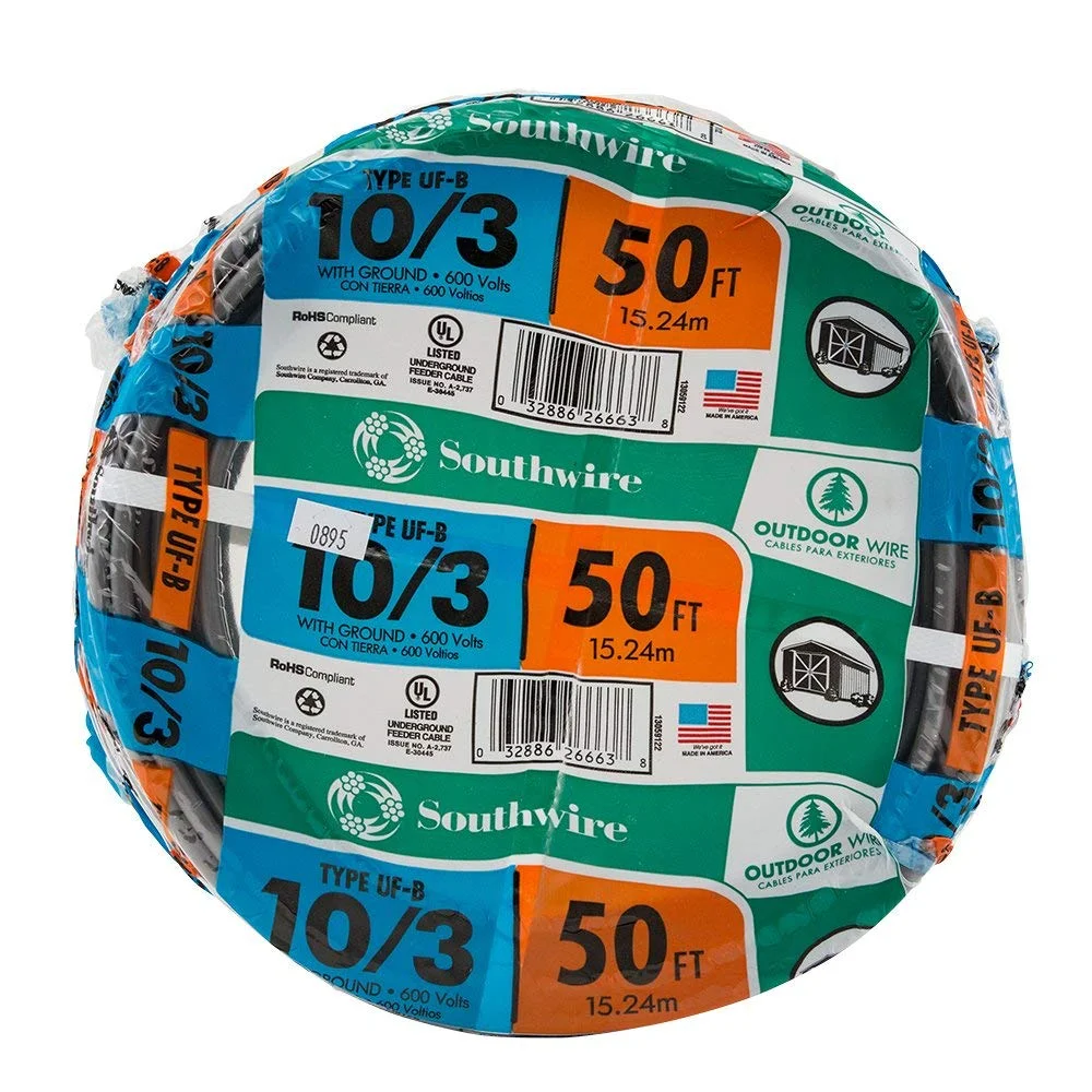 سیم مفتولی خاکستری 10/3 Southwire 13059122 به طول 50 فوت CU UF-B با سیم ارت سیم مفتولی خاکستری 10/3 Southwire 13059122 به طول 50 فوت CU UF-B با سیم ارت