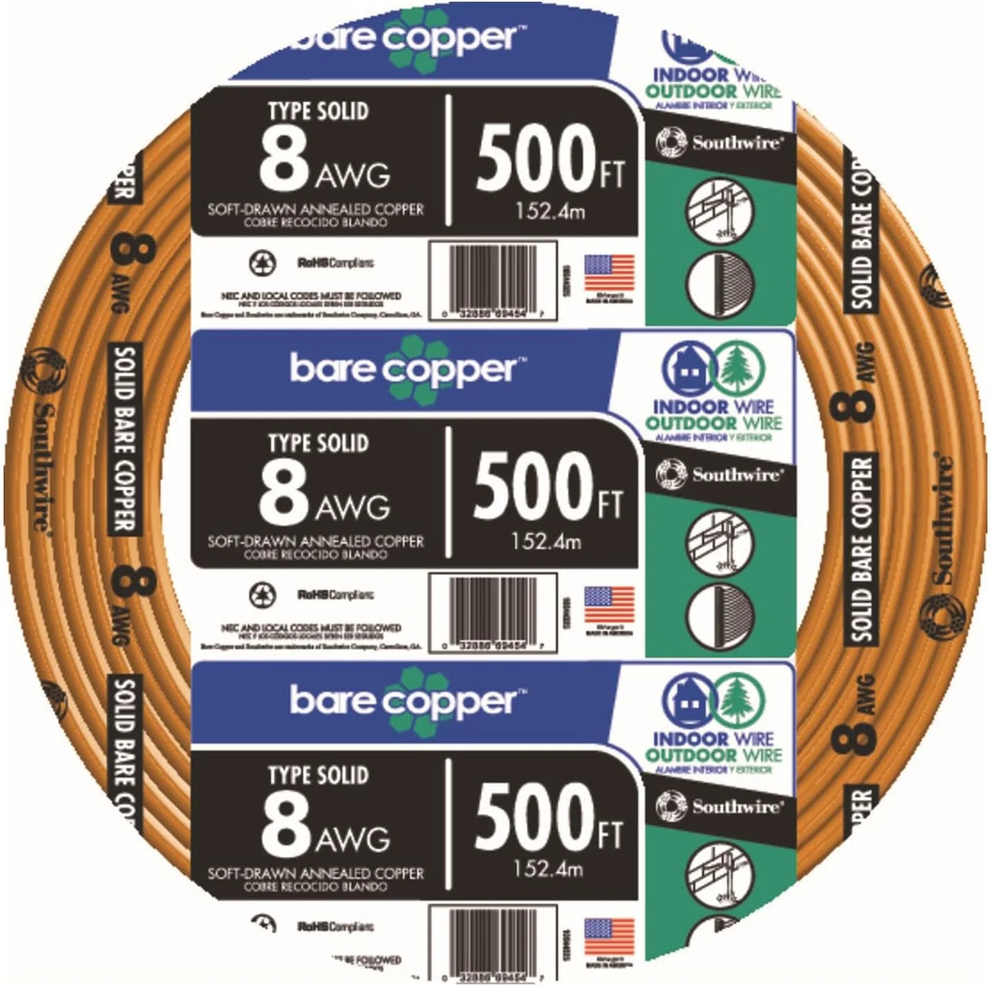 سیم مسی لخت نرم کشیده شده Southwire، گیج 8، طول 15 متر (به صورت رول) سیم مسی لخت نرم کشیده شده Southwire، گیج 8، طول 15 متر (به صورت رول)