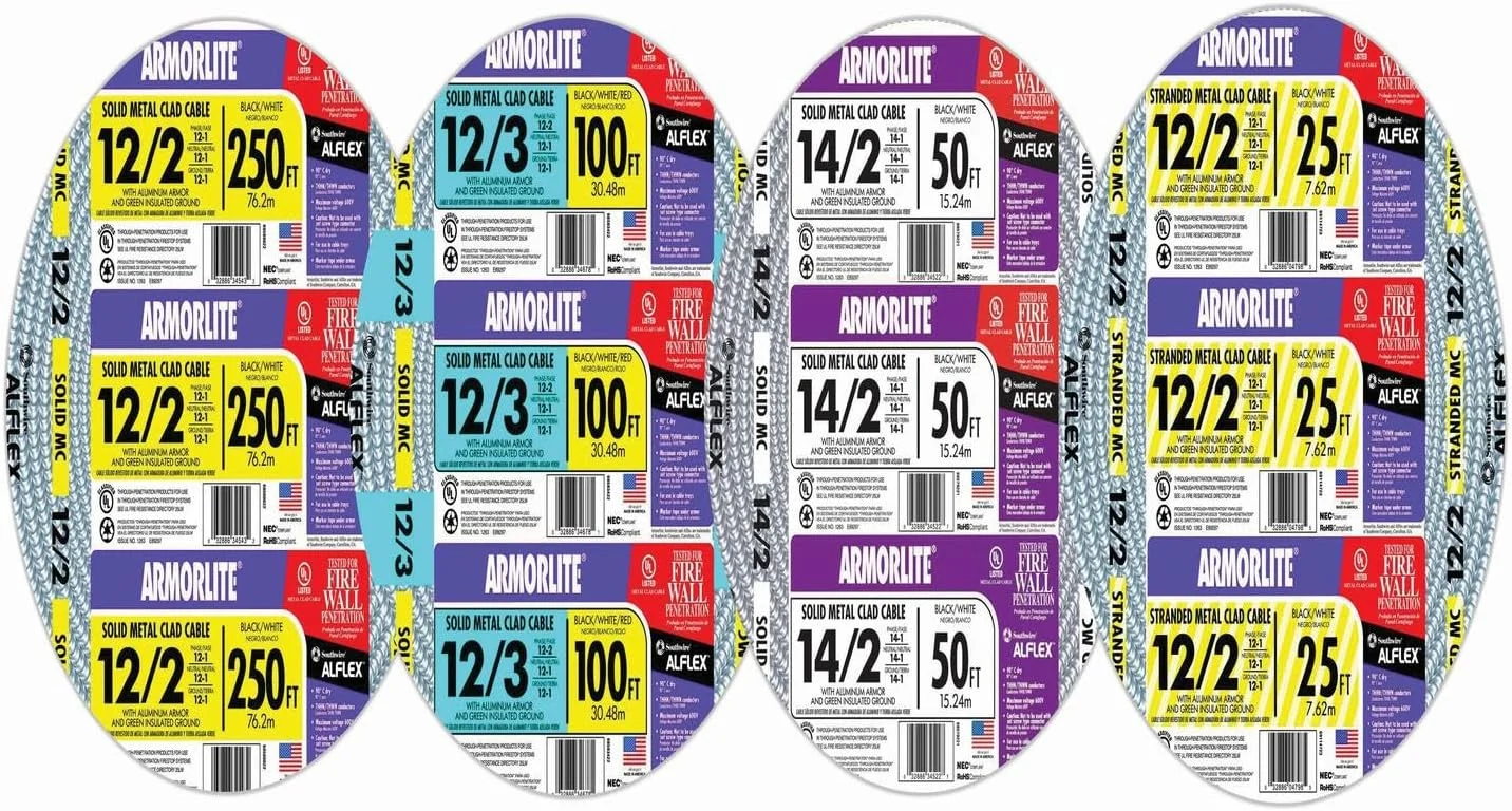 کابل روکش فلزی مستحکم Southwire 68579222 با اندازه 14/2، طول 50 فوت، گیج 14، دارای 2 رسانا، روکش آلومینیومی و سیم ارت عایق دار سبز، رنگ خاکستری کابل روکش فلزی مستحکم Southwire 68579222 با اندازه 14/2، طول 50 فوت، گیج 14، دارای 2 رسانا، روکش آلومینیومی و سیم ارت عایق دار سبز، رنگ خاکستری
