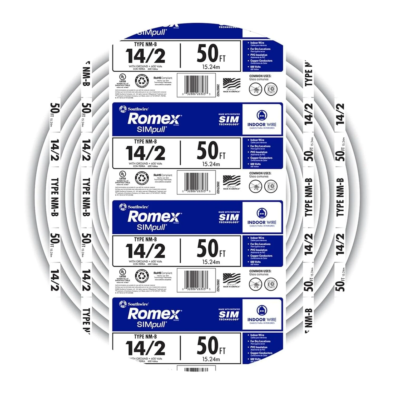 کابل سیمپیچ جامد داخلی 14/2 W/G NMB سیمپل برند Southwire Romex طول 50 فوت - SW 28827423 کابل سیمپیچ جامد داخلی 14/2 W/G NMB سیمپل برند Southwire Romex طول 50 فوت - SW 28827423