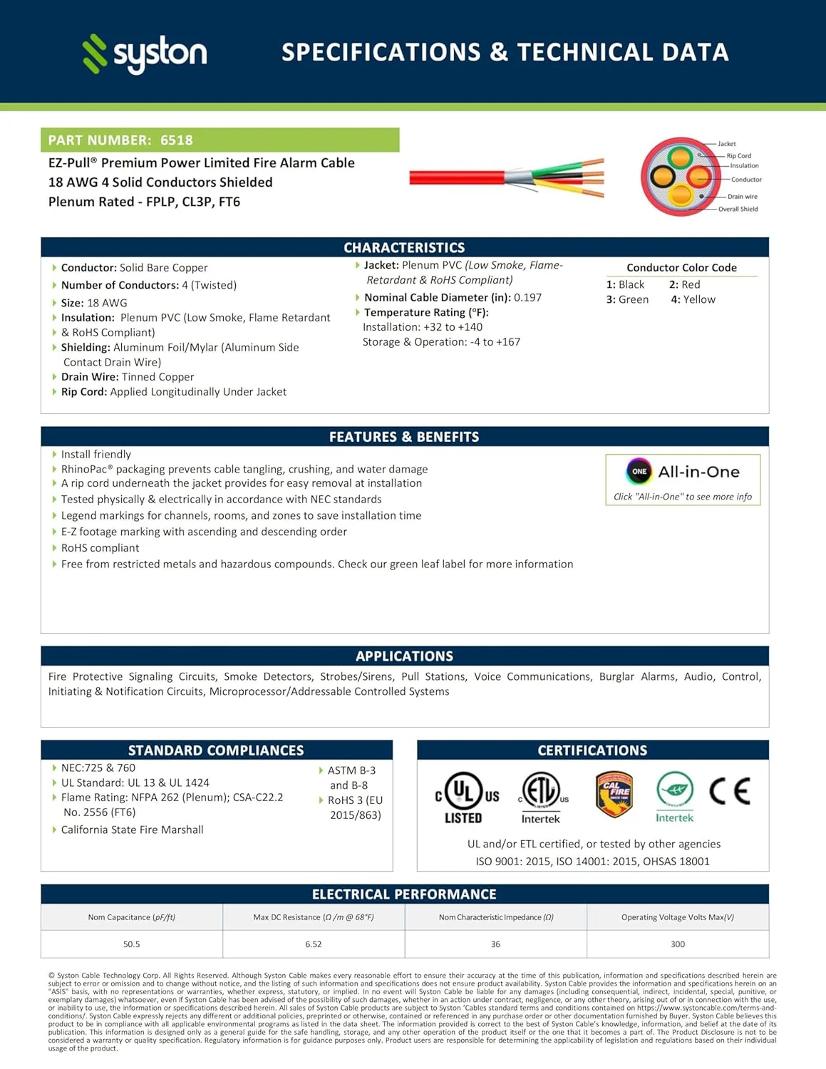 سیم اعلام حریق سیستون، سیم دزدگیر و امنیتی، 18/4 طول 30 متر، مس خالص، دارای شیلد، دارای استاندارد FPLP/CL3P/FT6/CMP، مقاوم در برابر اشعه UV، سازگار با RoHS، مناسب برای استفاده در محیط های داخلی و خارجی سیم اعلام حریق سیستون، سیم دزدگیر و امنیتی، 18/4 طول 30 متر، مس خالص، دارای شیلد، دارای استاندارد FPLP/CL3P/FT6/CMP، مقاوم در برابر اشعه UV، سازگار با RoHS، مناسب برای استفاده در محیط های داخلی و خارجی