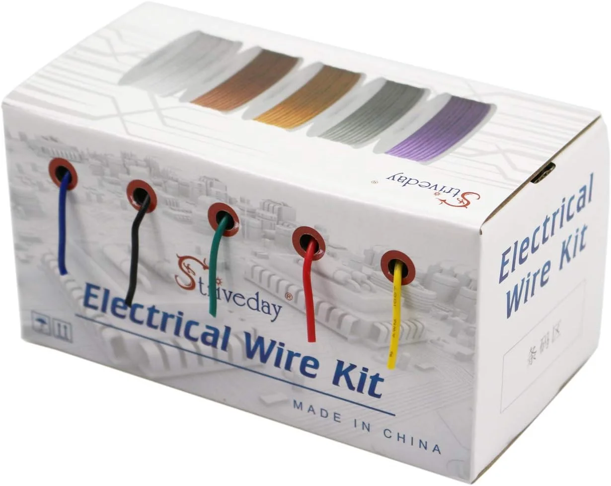 سیم افشان 18 AWG با روکش قلع Striveday™، سیم مسی 18 گیج، کابل های 300 ولت، سیم الکترونیکی رشته ای، مناسب برای پروژه های الکتریکی و DIY - جعبه 1 سیم افشان 18 AWG با روکش قلع Striveday™، سیم مسی 18 گیج، کابل های 300 ولت، سیم الکترونیکی رشته ای، مناسب برای پروژه های الکتریکی و DIY - جعبه 1