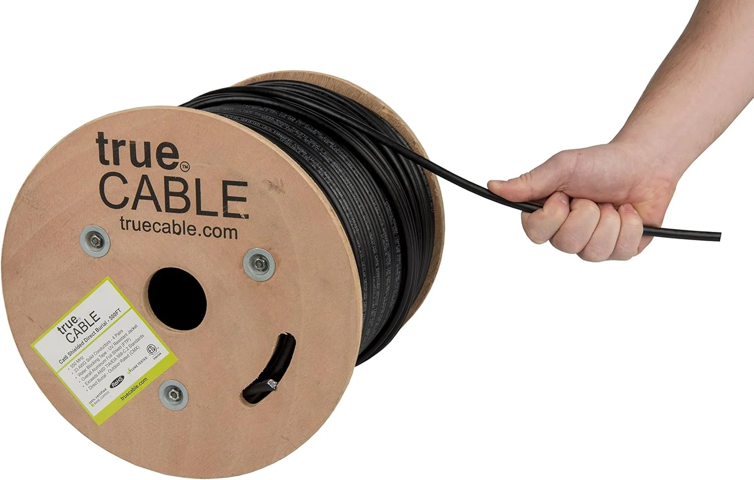 کابل شبکه Cat6 بیرونی TRUE CABLE، شیلددار FTP، 500 فوت، ضد آب، دارای استاندارد دفن مستقیم CMX، مس خالص 23AWG، 550MHz، دارای لیست ETL، اترنت عمده کابل شبکه Cat6 بیرونی TRUE CABLE، شیلددار FTP، 500 فوت، ضد آب، دارای استاندارد دفن مستقیم CMX، مس خالص 23AWG، 550MHz، دارای لیست ETL، اترنت عمده