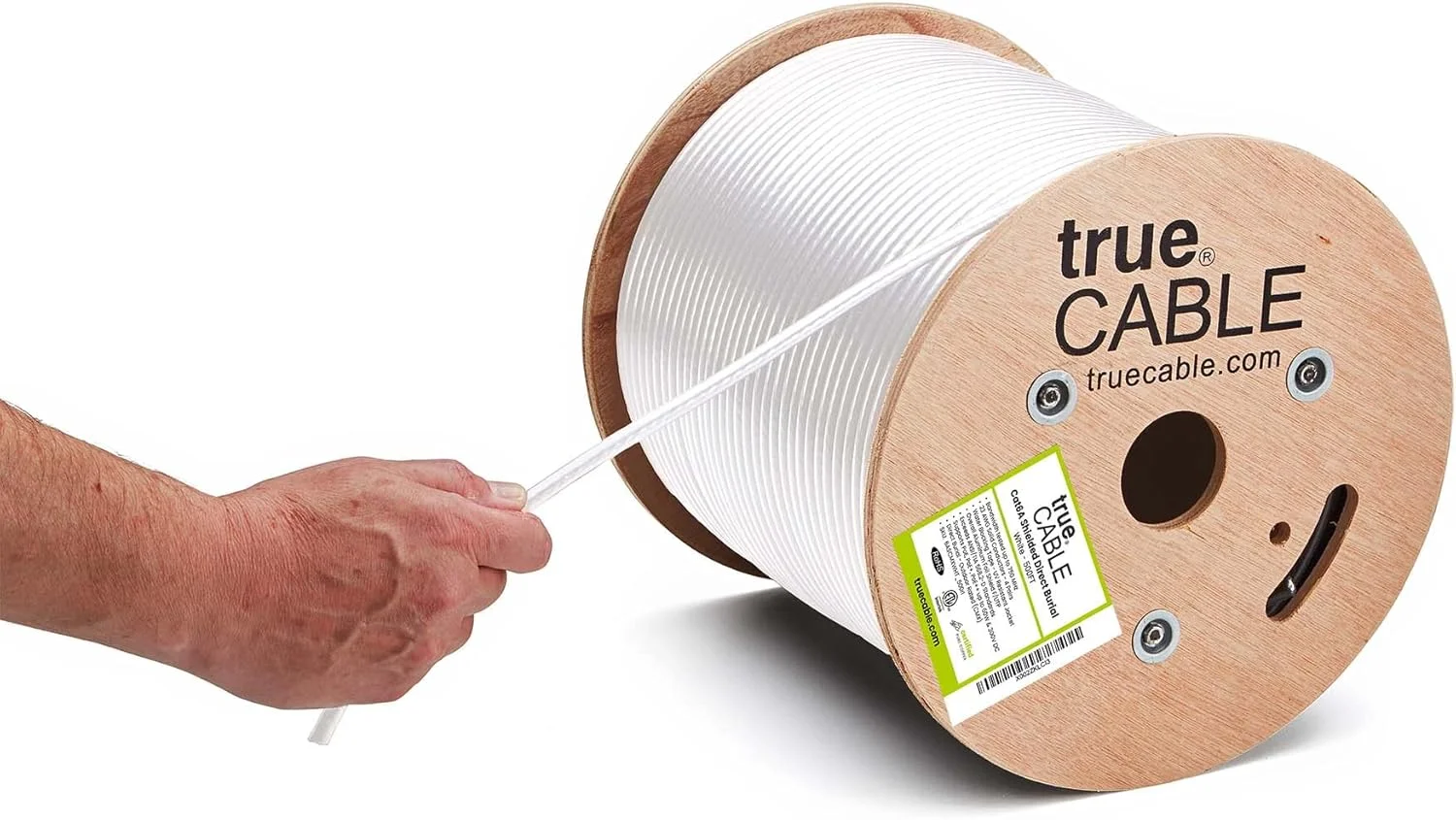 کابل دفن مستقیم Cat6A شیلددار FTP، 152 متر، ضد آب، دارای استاندارد CMX مناسب فضای باز، سفید، مس خالص 23AWG، 750MHz، PoE++ (4PPoE)، دارای لیست ETL، اترنت عمده کابل دفن مستقیم Cat6A شیلددار FTP، 152 متر، ضد آب، دارای استاندارد CMX مناسب فضای باز، سفید، مس خالص 23AWG، 750MHz، PoE++ (4PPoE)، دارای لیست ETL، اترنت عمده