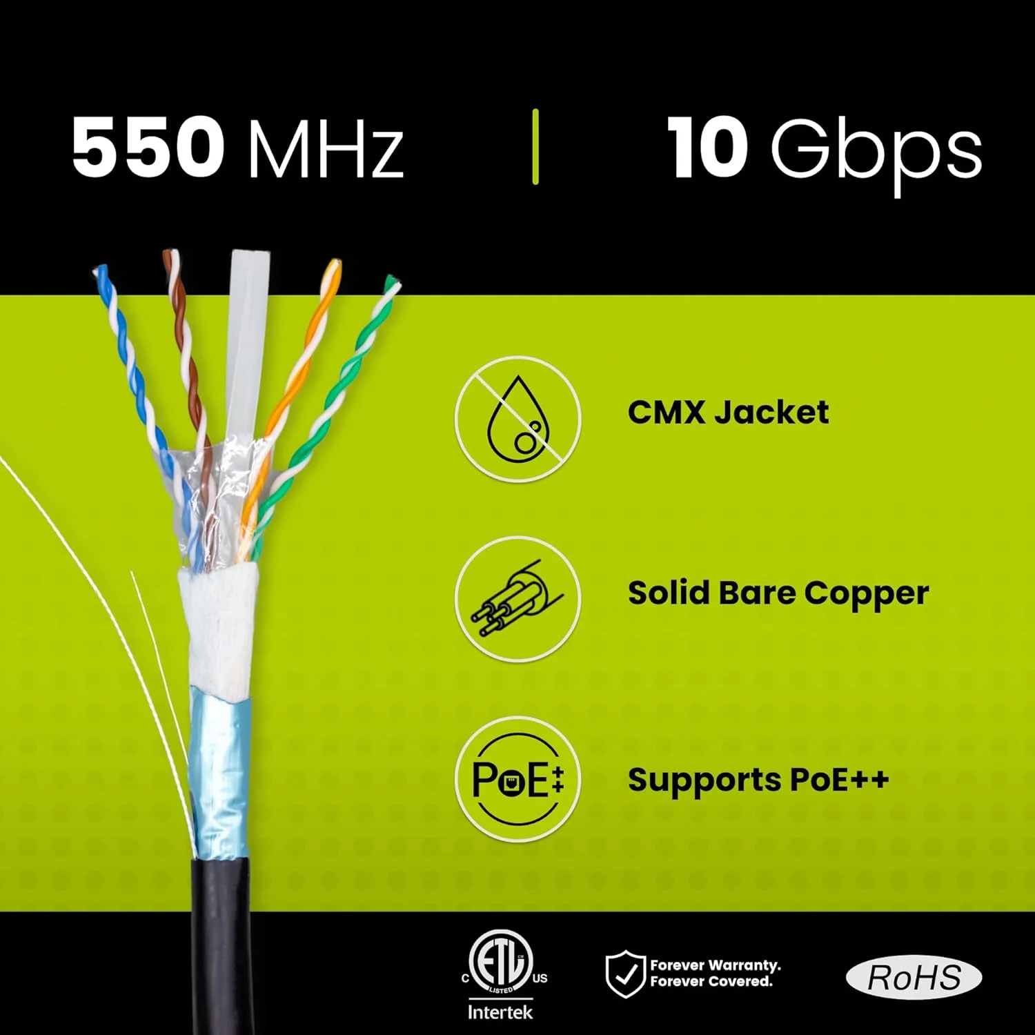کابل شبکه Cat6 بیرونی TRUE CABLE، شیلددار FTP، 500 فوت، ضد آب، دارای استاندارد دفن مستقیم CMX، مس خالص 23AWG، 550MHz، دارای لیست ETL، اترنت عمده کابل شبکه Cat6 بیرونی TRUE CABLE، شیلددار FTP، 500 فوت، ضد آب، دارای استاندارد دفن مستقیم CMX، مس خالص 23AWG، 550MHz، دارای لیست ETL، اترنت عمده