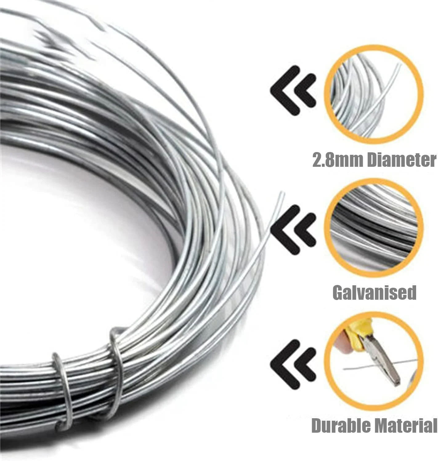 سیم باغبانی، مفتول گالوانیزه نرم و جامد، طول 3/5/60/90 متر، قطر 2.8 میلی متر، سیم فلزی سنگین حصار باغ، نقره ای سیم باغبانی، مفتول گالوانیزه نرم و جامد، طول 3/5/60/90 متر، قطر 2.8 میلی متر، سیم فلزی سنگین حصار باغ، نقره ای