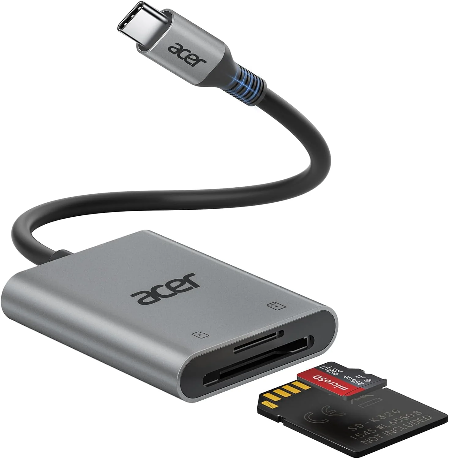 کارت خوان USB C ایسر، آداپتور کارت حافظه نوع C [دارای کابل] کارت خوان حافظه USB C 3.0 برای MicroSD SD MMC، سازگار با آیفون 16/15، لپ تاپ ها، مک بوک ایر/پرو، گلکسی S24، Dell XPS، آیپد، اندروید