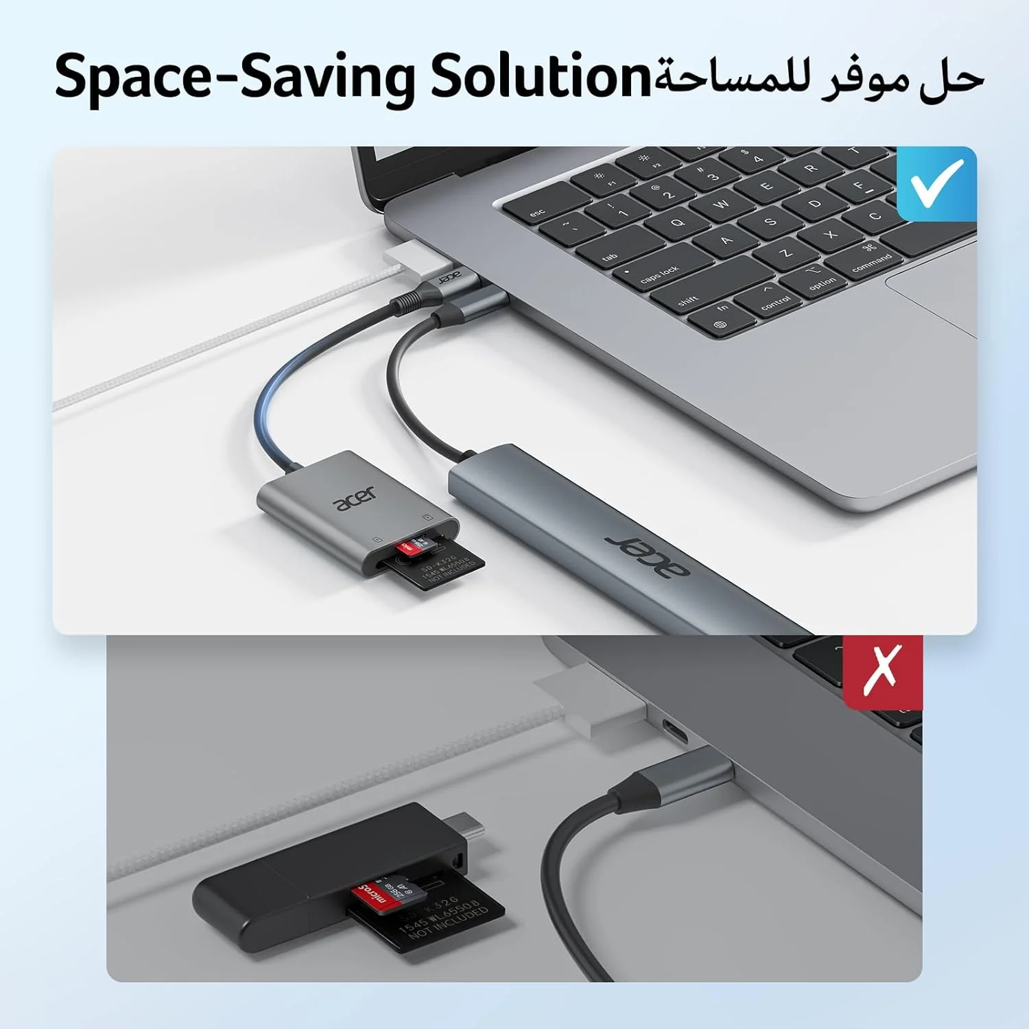 کارت خوان USB C ایسر، آداپتور کارت حافظه نوع C [دارای کابل] کارت خوان حافظه USB C 3.0 برای MicroSD SD MMC، سازگار با آیفون 16/15، لپ تاپ ها، مک بوک ایر/پرو، گلکسی S24، Dell XPS، آیپد، اندروید