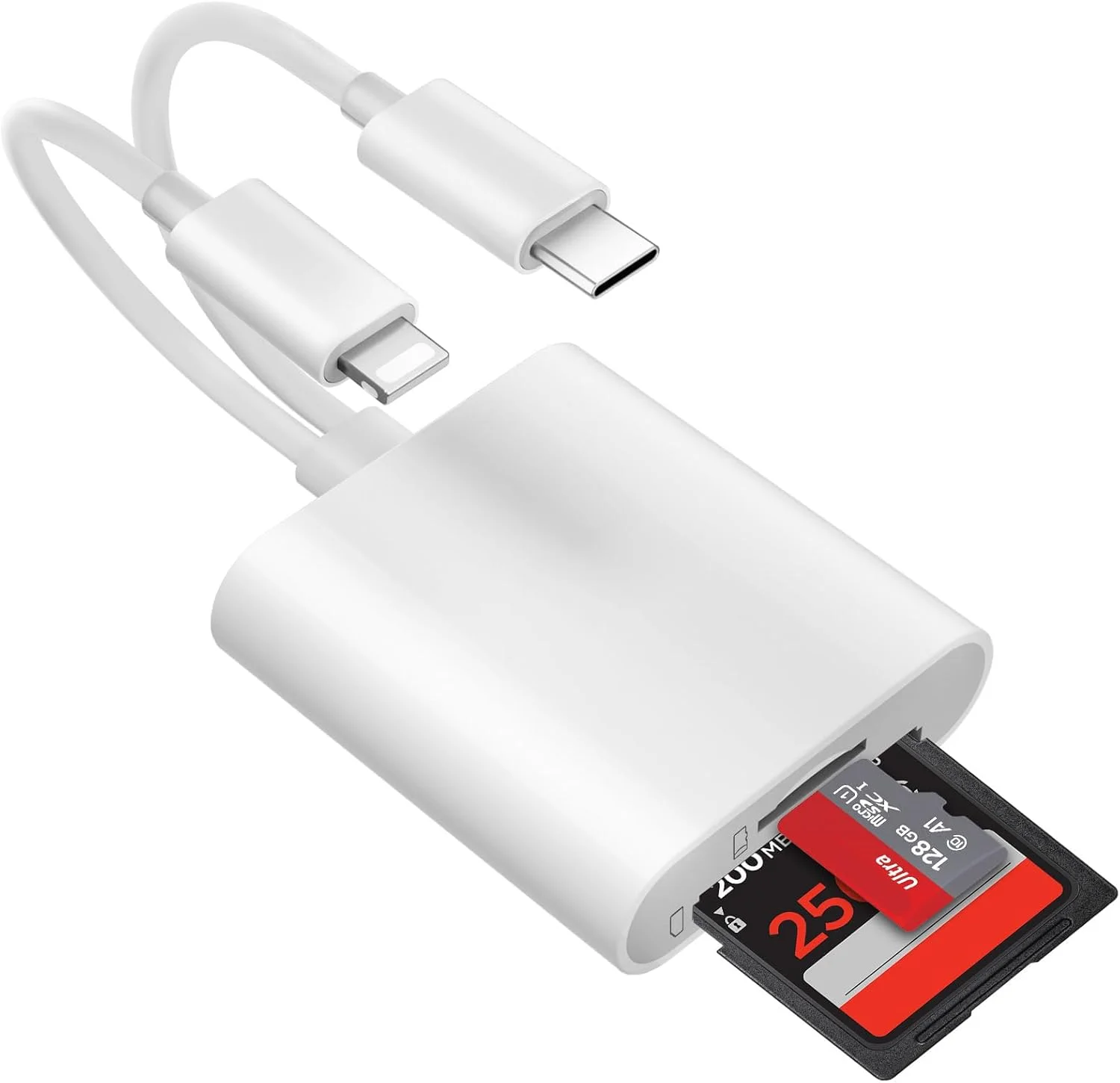 کارت خوان SD برای آیفون [دارای تاییدیه Apple MFi] آداپتور کارت SD دو در دو USB C لایتنینگ به SD/Micro SD، کارت خوان حافظه دو اسلات برای iPhone16 15/iPad/Samsung/Camera/SDHC/SDXC