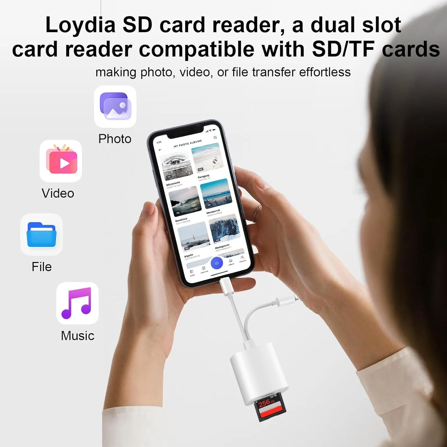 کارت خوان SD برای آیفون [دارای تاییدیه Apple MFi] آداپتور کارت SD دو در دو USB C لایتنینگ به SD/Micro SD، کارت خوان حافظه دو اسلات برای iPhone16 15/iPad/Samsung/Camera/SDHC/SDXC