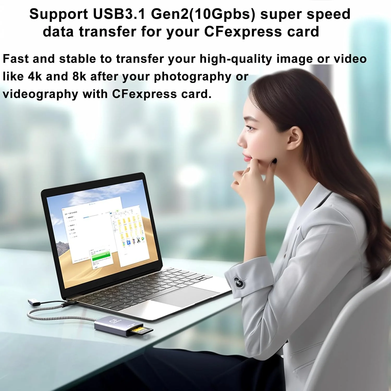 کارت خوان دوگانه CFexpress Type B و SD، کارت خوان پرسرعت USB 3.2 Gen 2 10Gbps، برای دوربین، پشتیبانی از لپ تاپ های دارای ویندوز 10/8.1/8/7/Vista/XP، Mac Os، Linux، Android (Type-B+SD)
