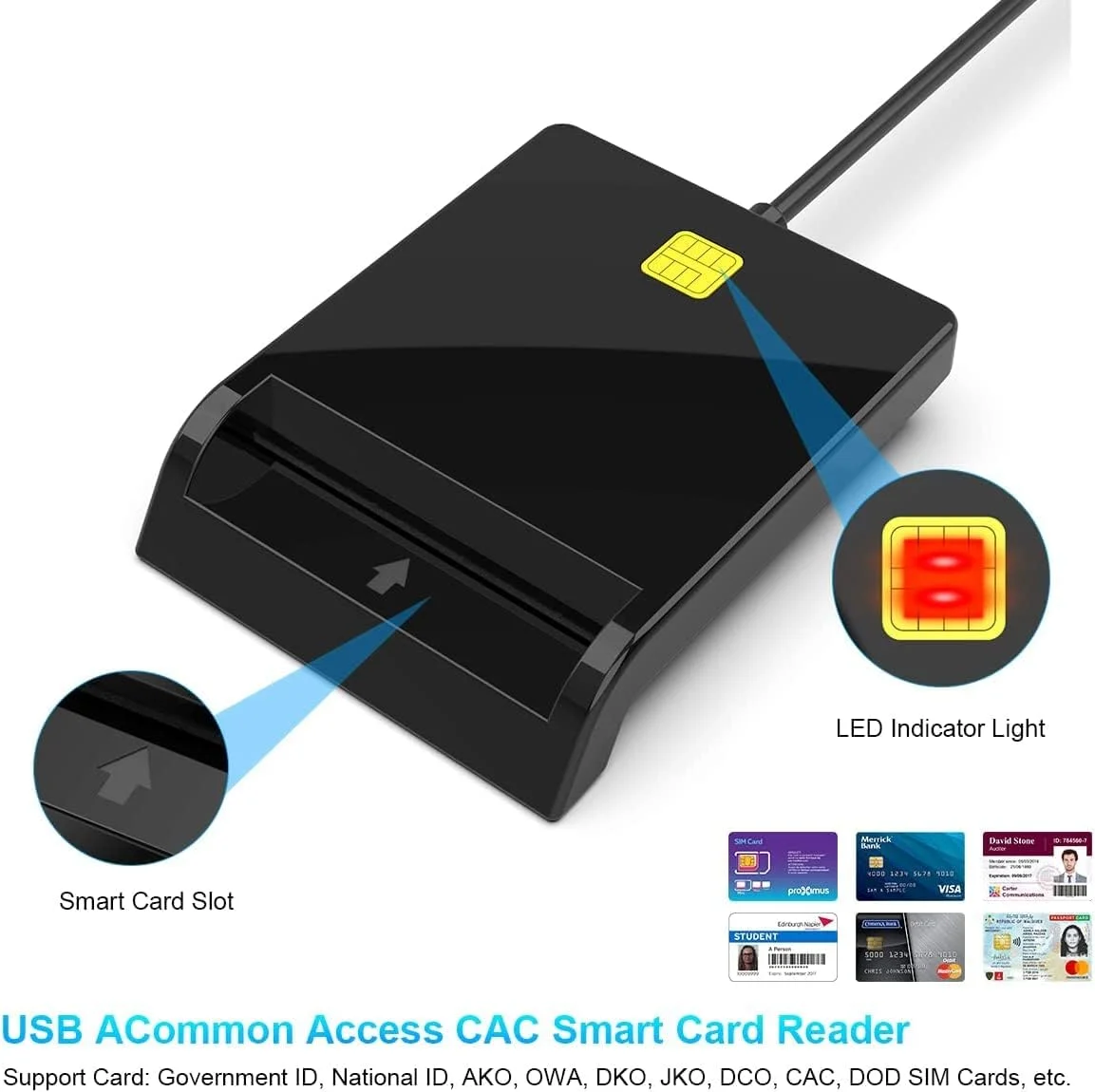 کارت خوان هوشمند USB Azonee برای کارت های بانکی، سیم کارت، چیپ و کارت های IC و CAC - سازگار با ویندوز، لینوکس، مک OS 10.5 و بالاتر کارت خوان هوشمند USB Azonee برای کارت های بانکی، سیم کارت، چیپ و کارت های IC و CAC - سازگار با ویندوز، لینوکس، مک OS 10.5 و بالاتر