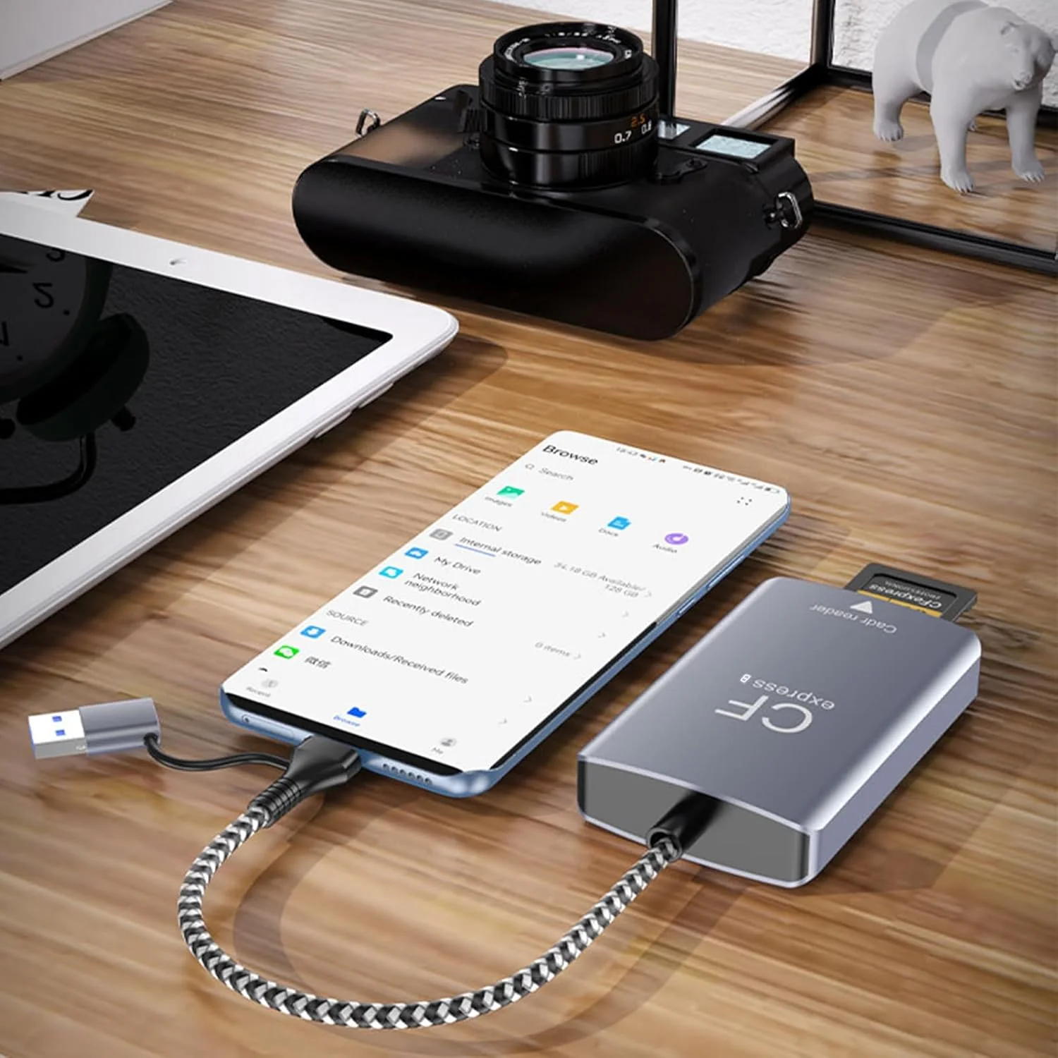 کارت خوان دوگانه CFexpress Type B و SD، کارت خوان پرسرعت USB 3.2 Gen 2 10Gbps، برای دوربین، پشتیبانی از لپ تاپ های دارای ویندوز 10/8.1/8/7/Vista/XP، Mac Os، Linux، Android (Type-B+SD)