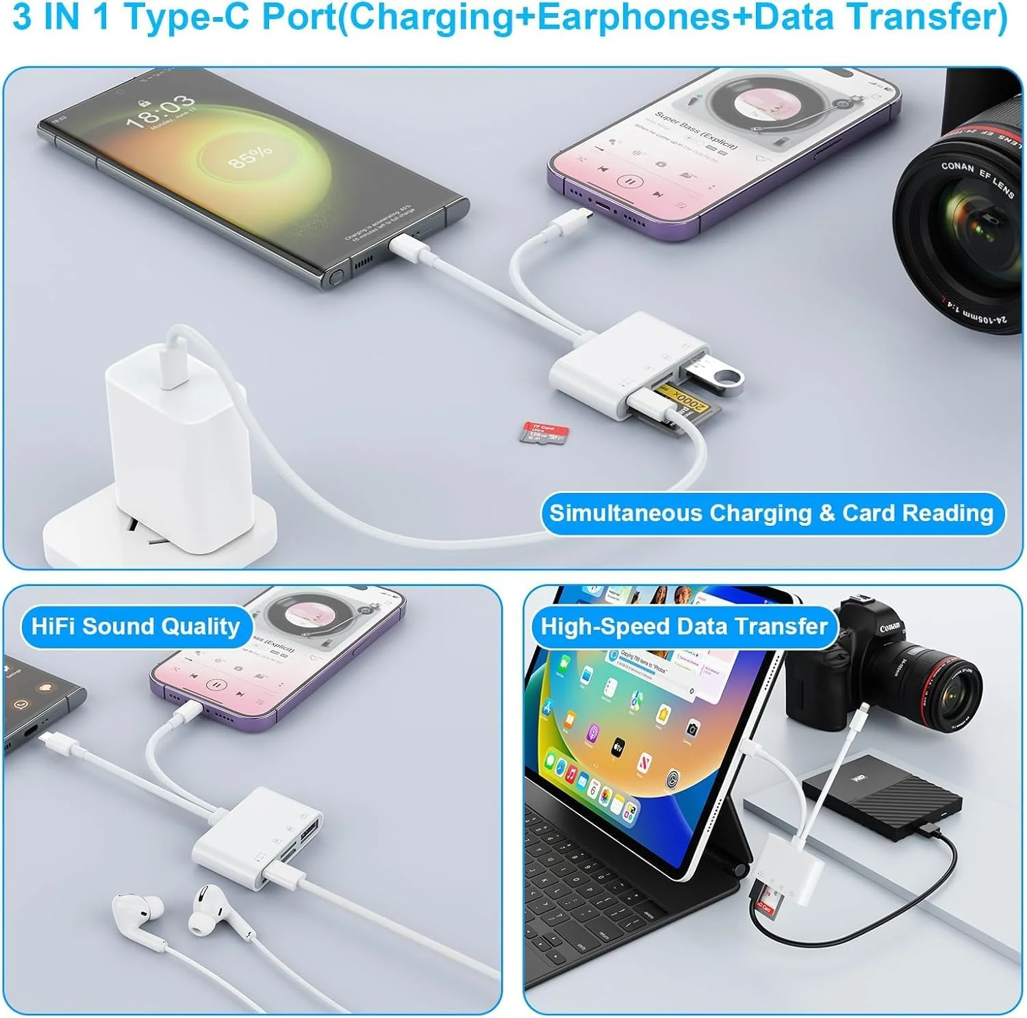 کارت خوان SD برای آیفون، آیپد و دوربین، آداپتور کارت خوان 4 در 2 USB C/Micro SD/SD با 4 اسلات USB Type-C، کارت خوان حافظه دوربین برای آیفون/آیپد/اندروید/دوربین کارت خوان SD برای آیفون، آیپد و دوربین، آداپتور کارت خوان 4 در 2 USB C/Micro SD/SD با 4 اسلات USB Type-C، کارت خوان حافظه دوربین برای آیفون/آیپد/اندروید/دوربین