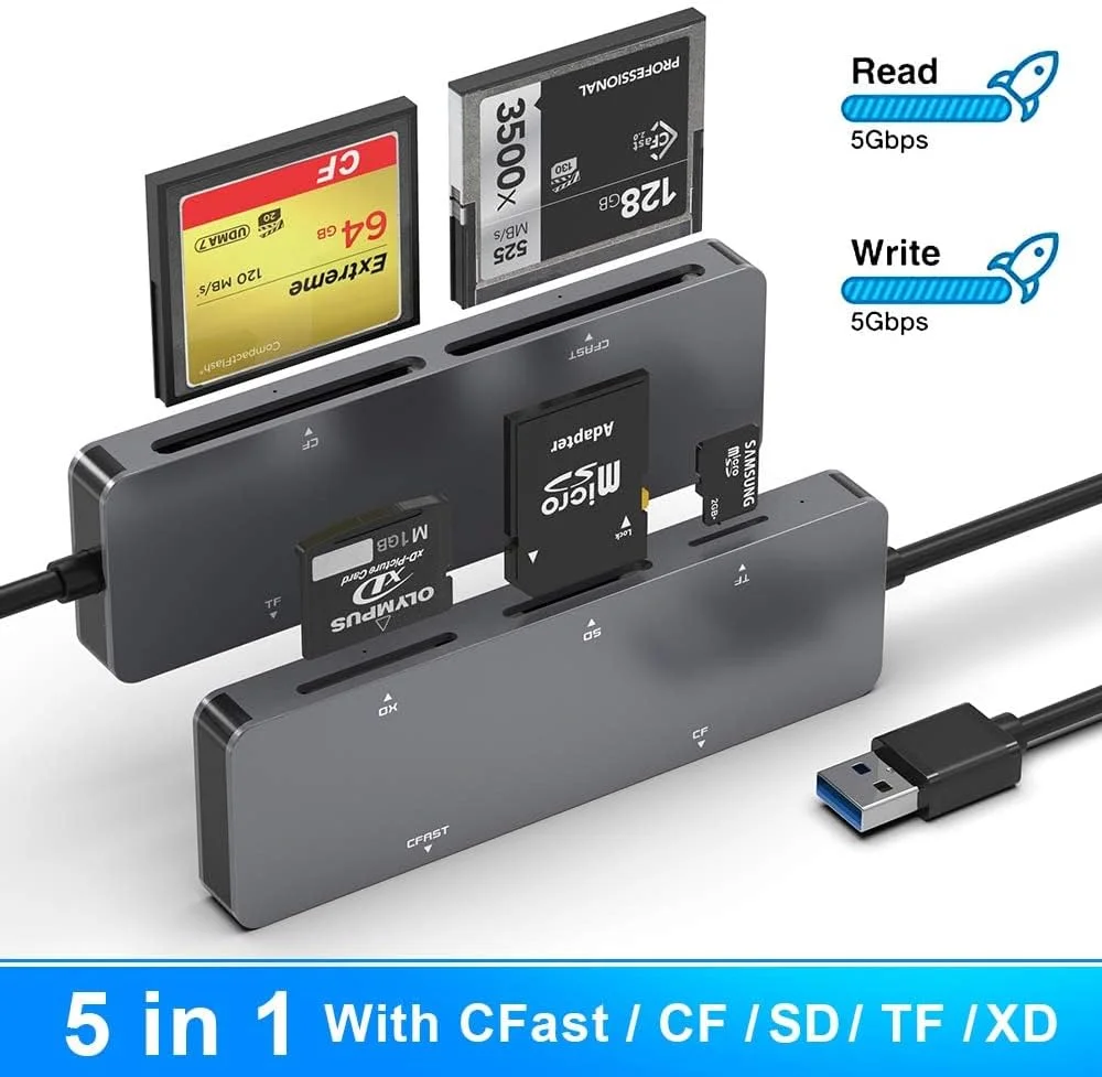 کارت خوان CFast اکسفور، کارت خوان USB 3.0 USB C CFast 2.0، آداپتور کارت حافظه آلومینیومی 5 گیگابیت بر ثانیه برای کارت های SanDisk، Lexar، Transcend، Sony، خواندن 5 کارت مناسب برای کارت های CFast/CF/SD/TF/XD کارت خوان CFast اکسفور، کارت خوان USB 3.0 USB C CFast 2.0، آداپتور کارت حافظه آلومینیومی 5 گیگابیت بر ثانیه برای کارت های SanDisk، Lexar، Transcend، Sony، خواندن 5 کارت مناسب برای کارت های CFast/CF/SD/TF/XD