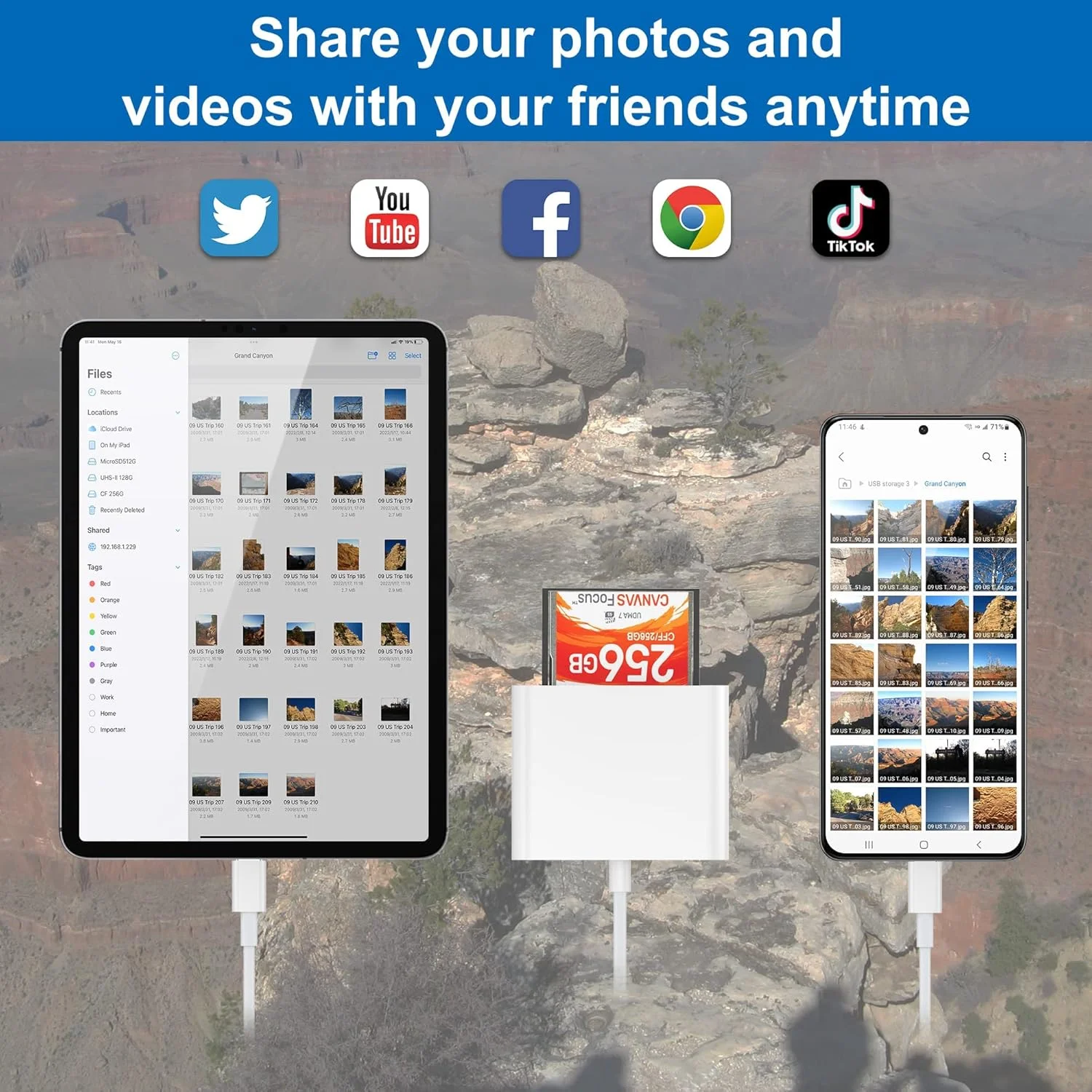 کارت خوان حافظه اکسفور 3 در 1 USB 3.0، آداپتور کارت حافظه 3 اسلاته برای دستگاه Type-C، پشتیبانی از کارت حافظه Micro SD، سازگار با MacBook Pro، iPad Pro، Android Windows