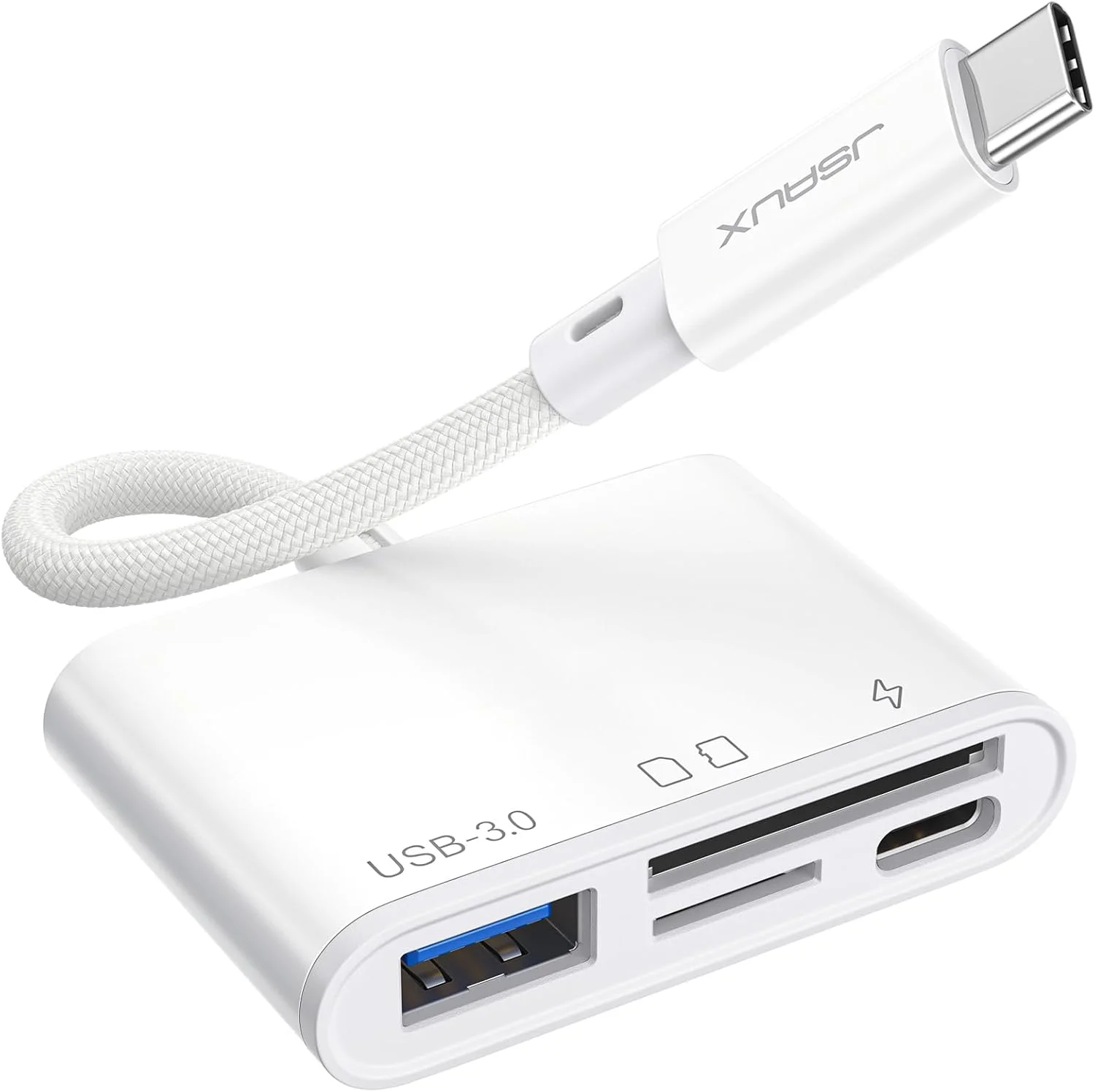 کارت خوان حافظه SD با پورت USB C از JSAUX به همراه پورت USB 3.0 و پورت شارژ | آداپتور OTG کارت خوان حافظه Micro SD نوع C با 4 پورت | سازگار با iPhone 17 Pro Max/16 Pro/15, iPad Pro, MacBook Pro/Air,Galaxy