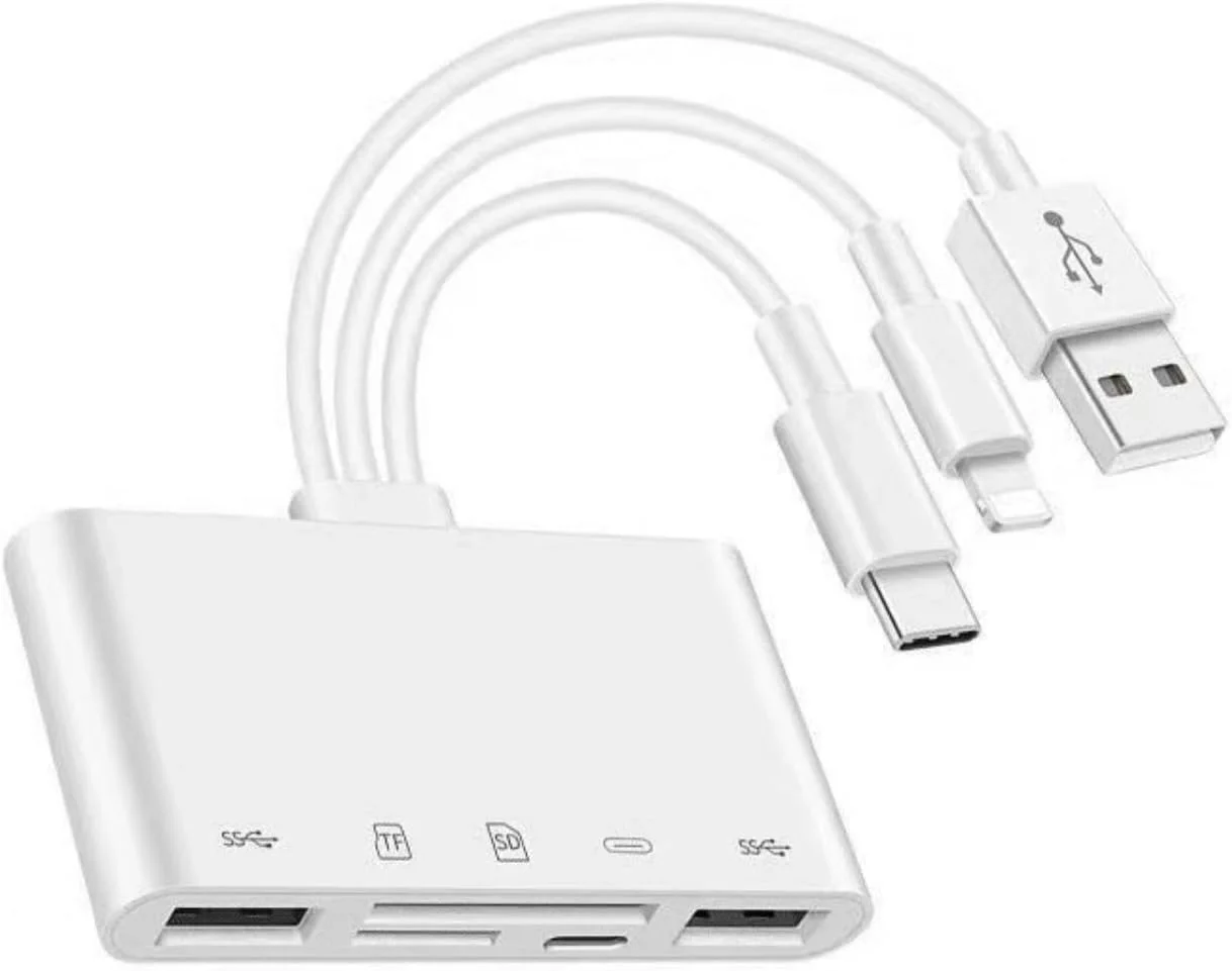 کارت خوان 5 در 1 Pepisky، کارت خوان چند منظوره کارت حافظه USB3.0 برای آیفون، آیپد، مک بوک، لایتنینگ/USB/Type C به کارت حافظه SD TF، آداپتور OTG فلش درایو (5 در 1)